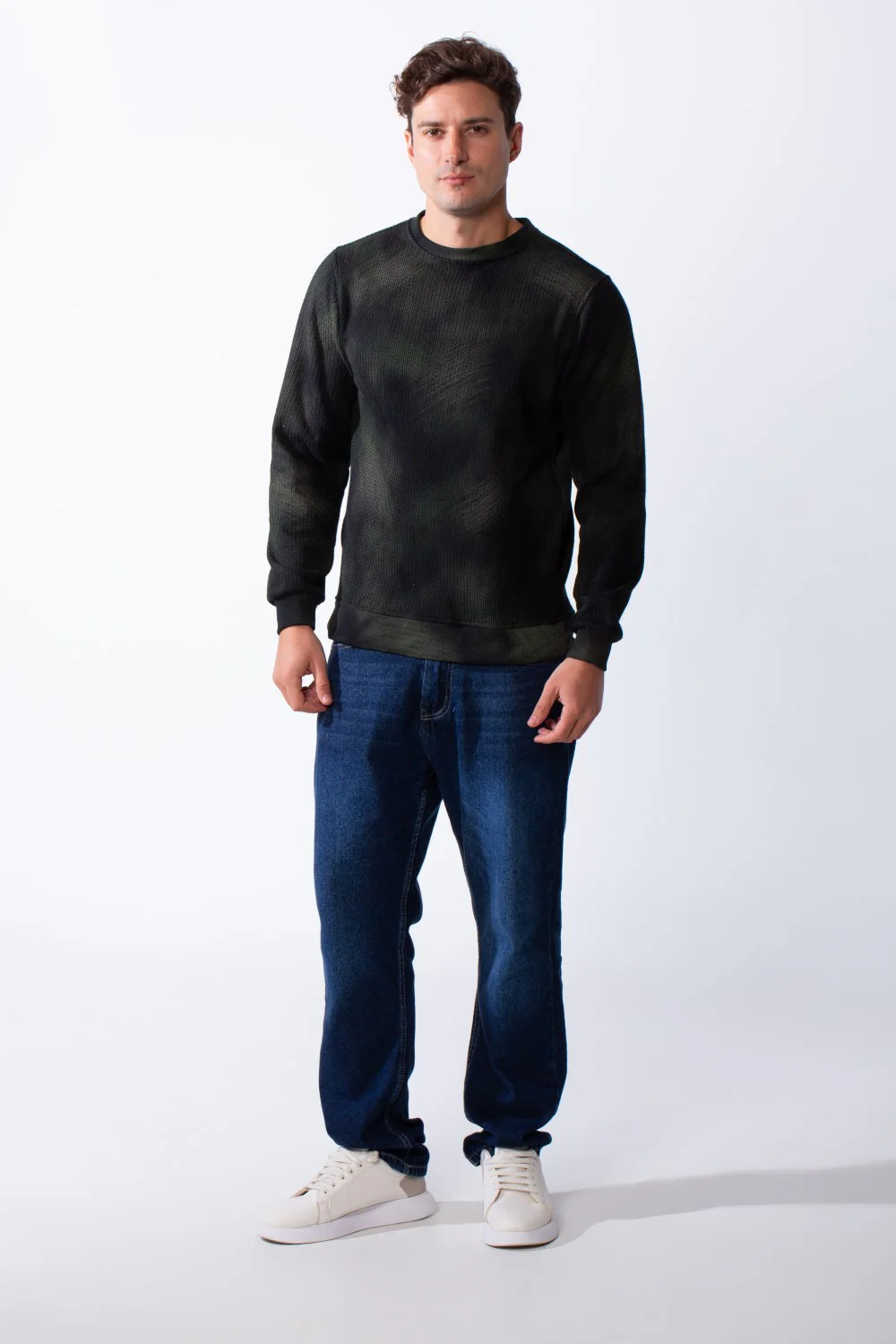 Men’s Textured Acid-Wash Crewneck Long Sleeve Tomato Store Slim Fit Sweatshirt - Image 11