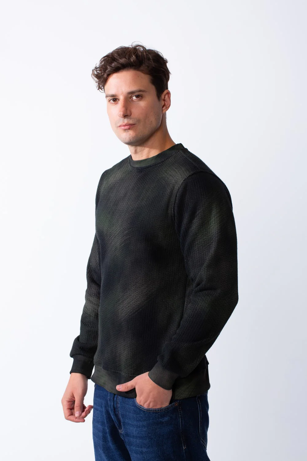 Men’s Textured Acid-Wash Crewneck Long Sleeve Tomato Store Slim Fit Sweatshirt - Image 12