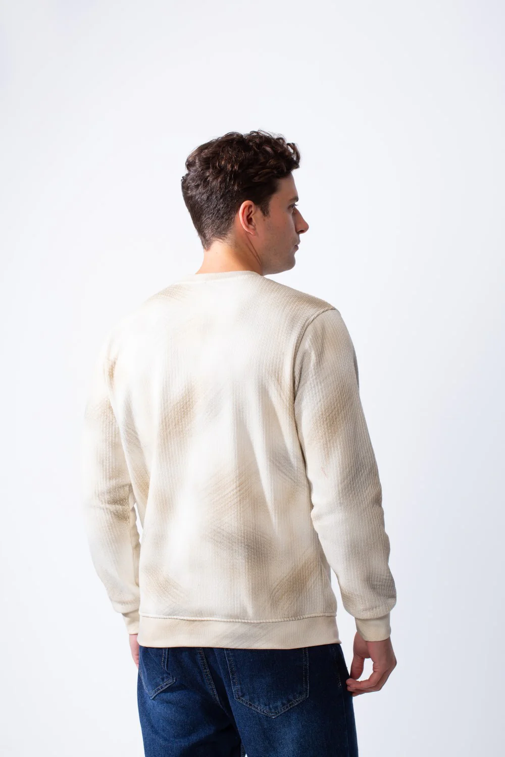 Men’s Textured Acid-Wash Crewneck Long Sleeve Tomato Store Slim Fit Sweatshirt - Image 2