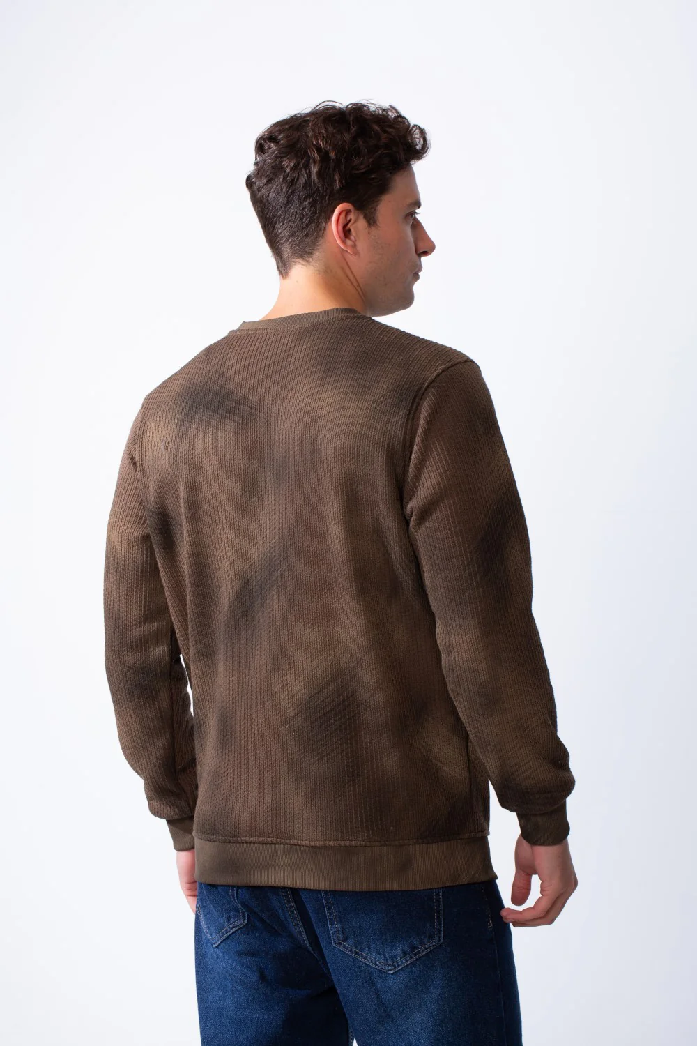 Men’s Textured Acid-Wash Crewneck Long Sleeve Tomato Store Slim Fit Sweatshirt - Image 6