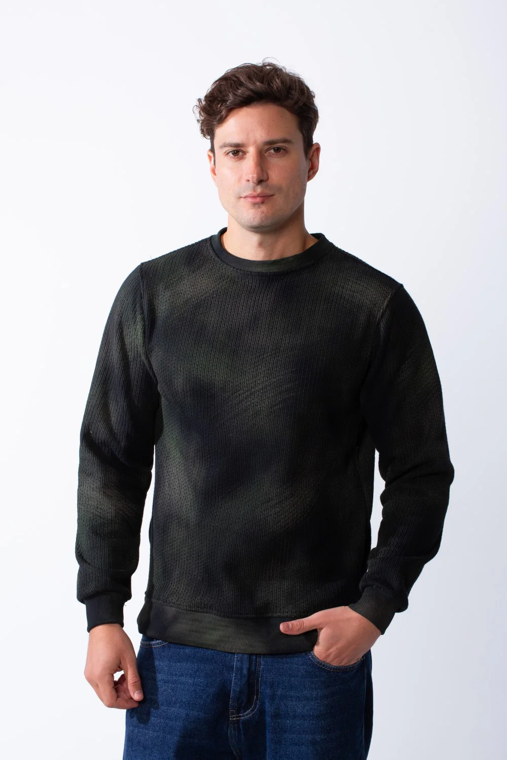 Men’s Textured Acid-Wash Crewneck Long Sleeve Tomato Store Slim Fit Sweatshirt - Image 9