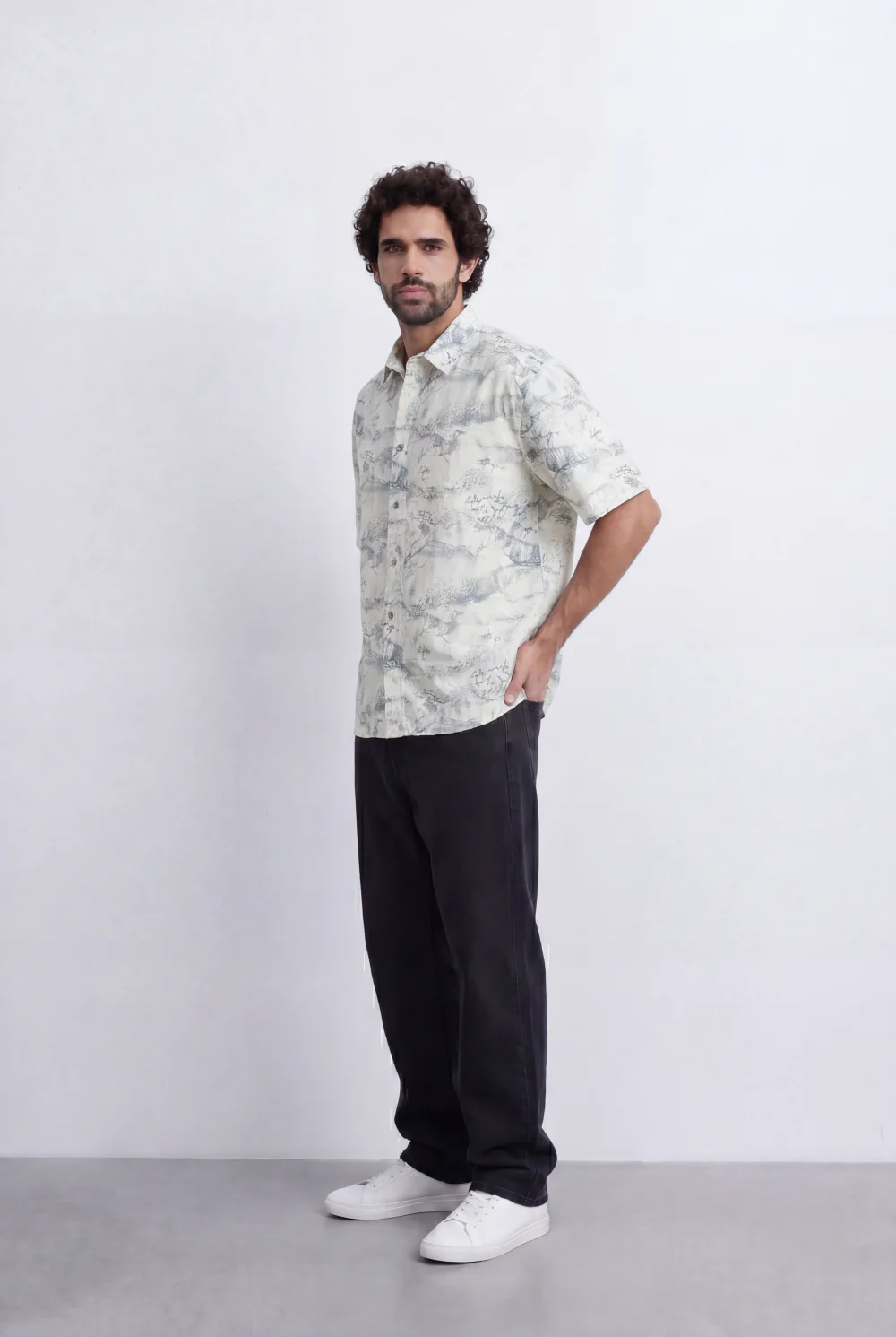Men’s Tomato Store Abstract Marble Shirt Fluid Sketch Print Lightweight Camp Collar Design - Image 12