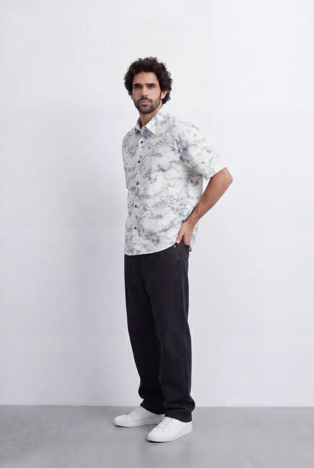Men’s Tomato Store Abstract Marble Shirt Fluid Sketch Print Lightweight Camp Collar Design - Image 5