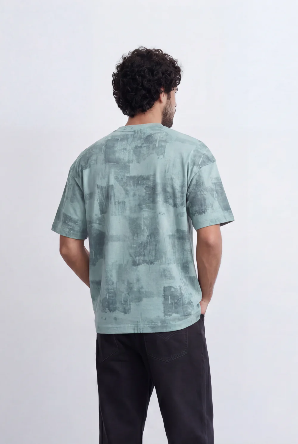 Men’s Tomato Store Abstract Washed  Slim Fit T-Shirt Layered Shadow Texture Effect - Image 10