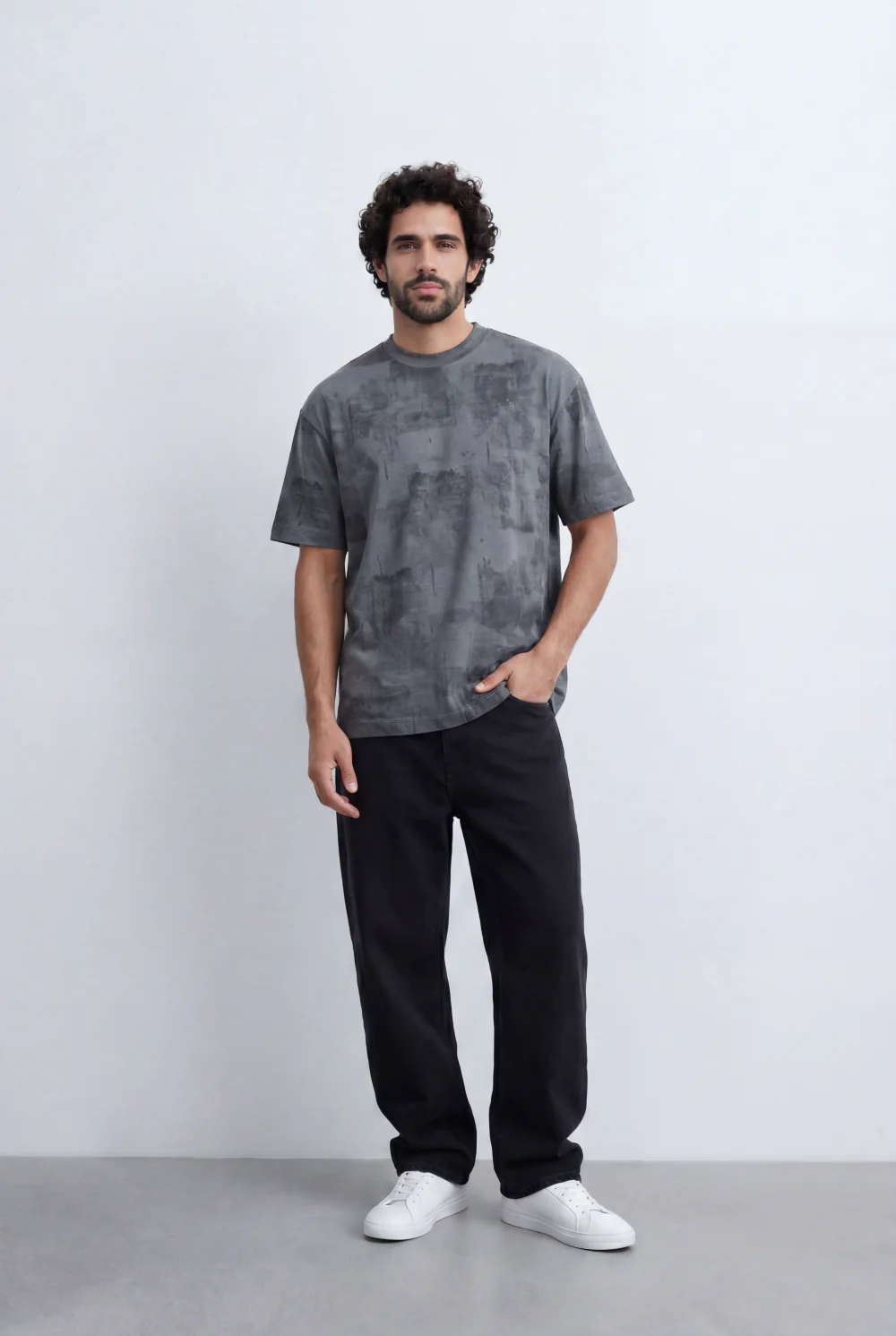 Men’s Tomato Store Abstract Washed  Slim Fit T-Shirt Layered Shadow Texture Effect - Image 3