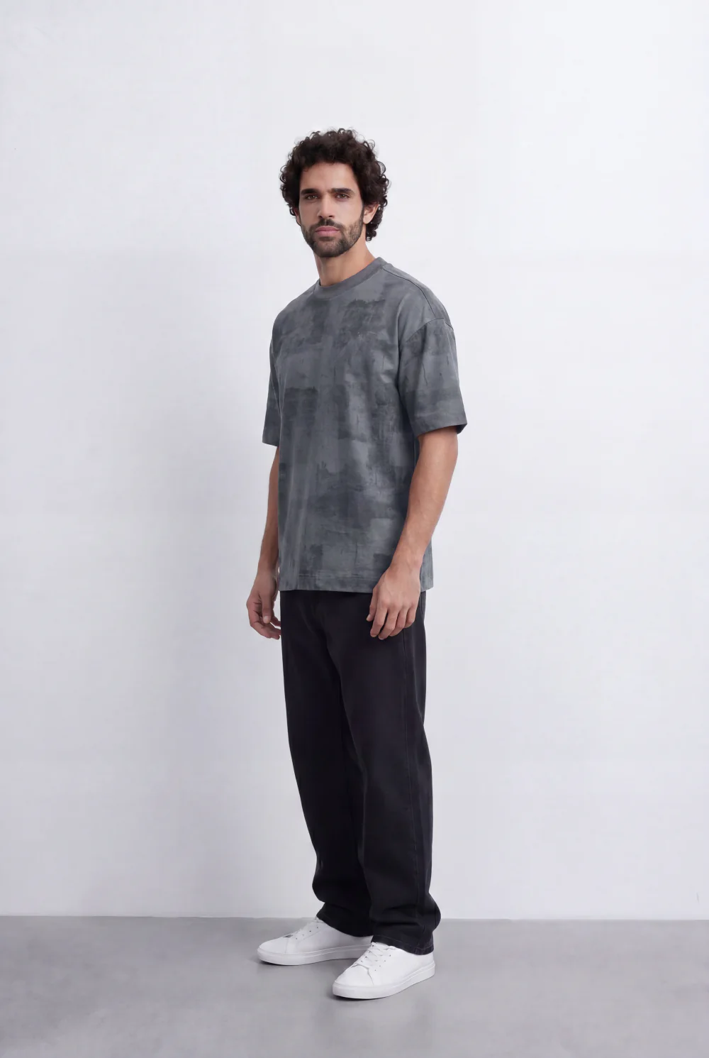 Men’s Tomato Store Abstract Washed  Slim Fit T-Shirt Layered Shadow Texture Effect - Image 4