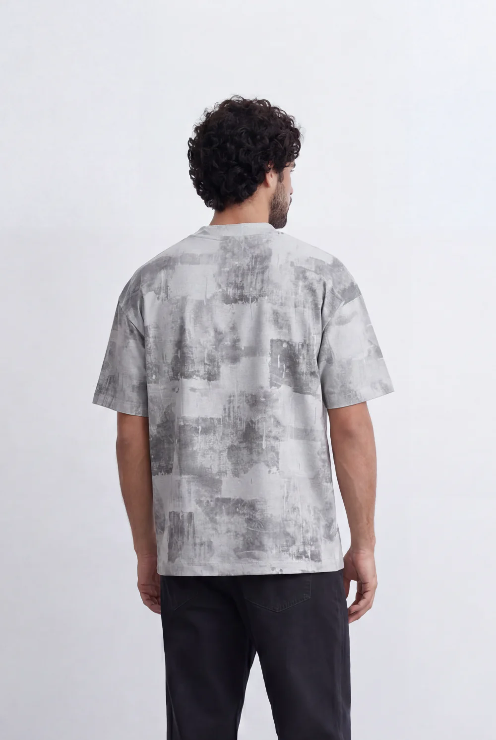 Men’s Tomato Store Abstract Washed  Slim Fit T-Shirt Layered Shadow Texture Effect - Image 6