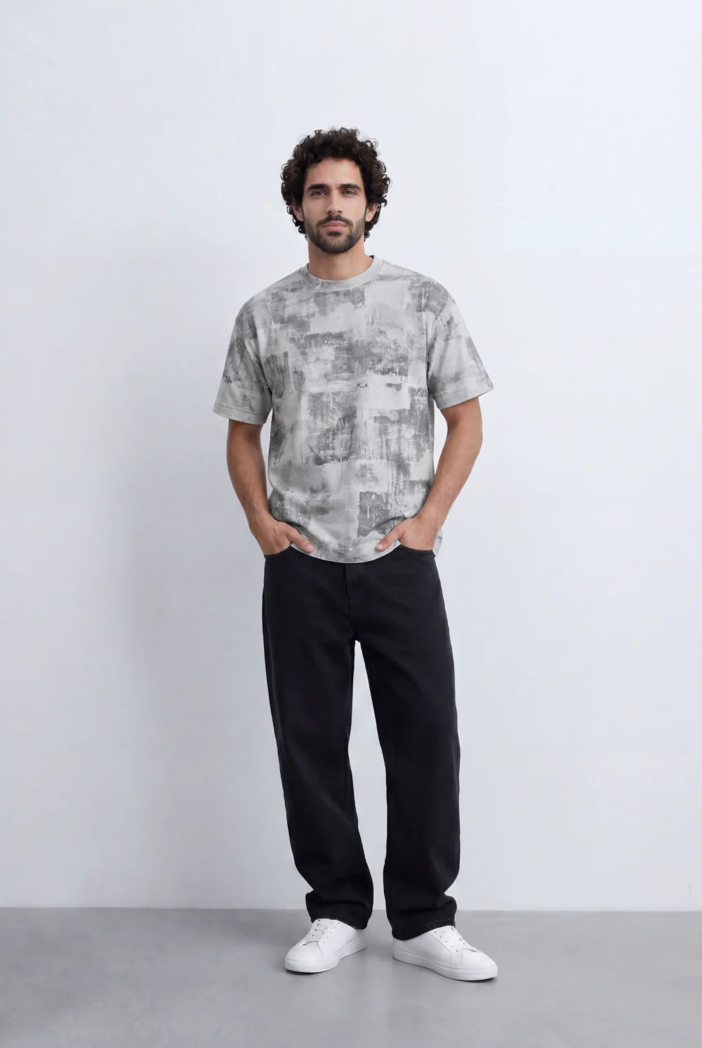 Men’s Tomato Store Abstract Washed  Slim Fit T-Shirt Layered Shadow Texture Effect - Image 7