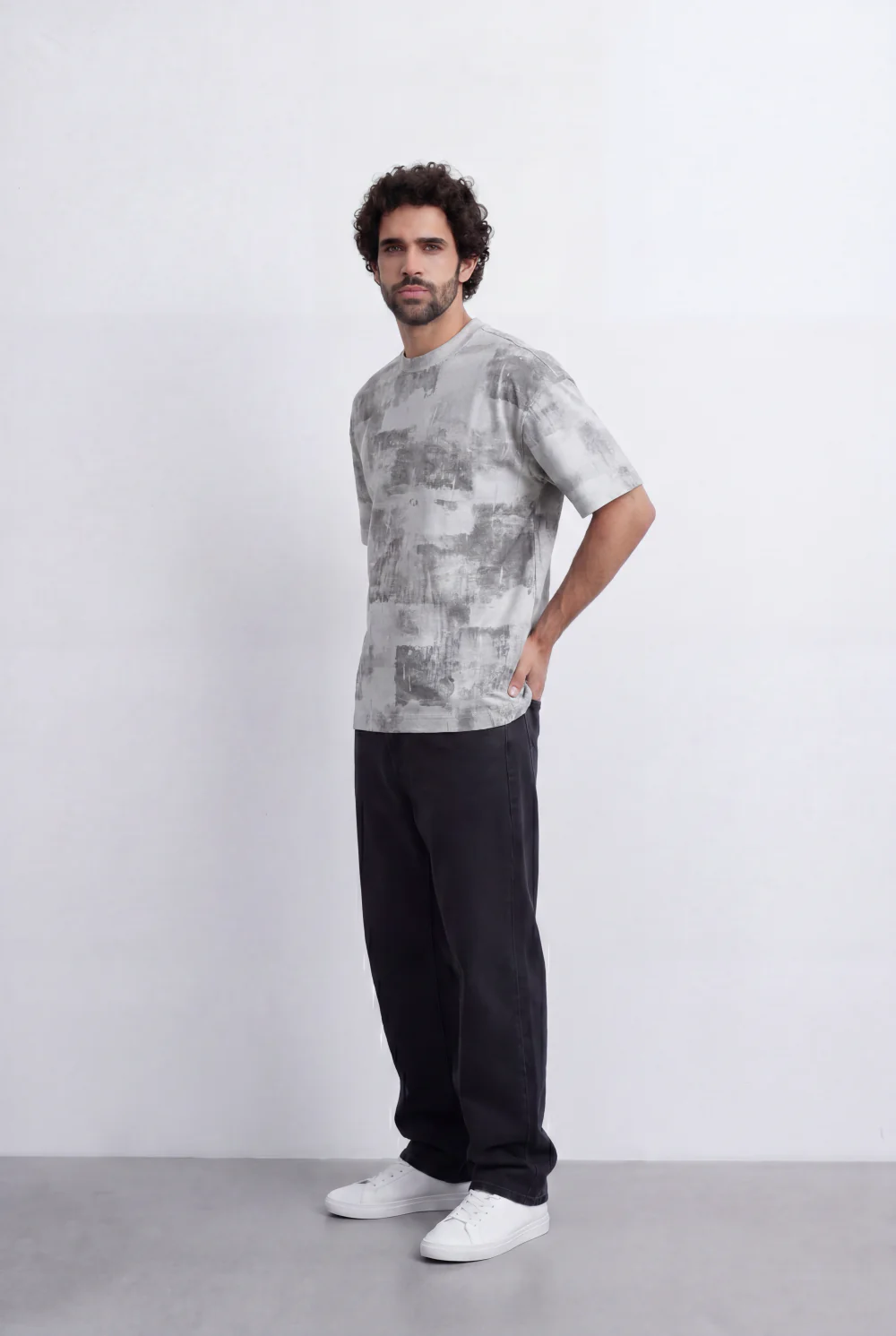 Men’s Tomato Store Abstract Washed  Slim Fit T-Shirt Layered Shadow Texture Effect - Image 8