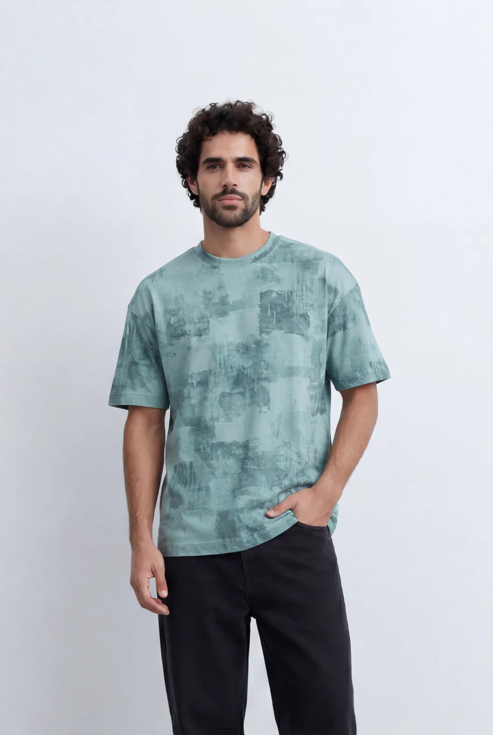 Men’s Tomato Store Abstract Washed  Slim Fit T-Shirt Layered Shadow Texture Effect - Image 9