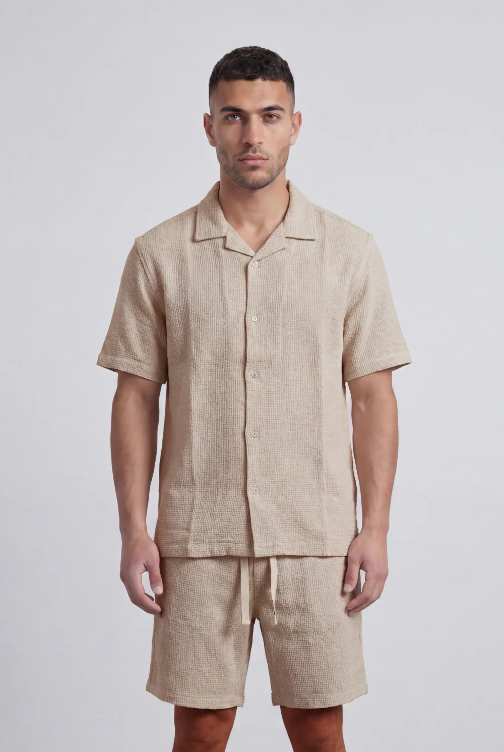 Men’s Tomato Store Airy Knit Resort Co-Ord Open Collar Textured Surface Button Front Regular Fit Outfit - Image 11