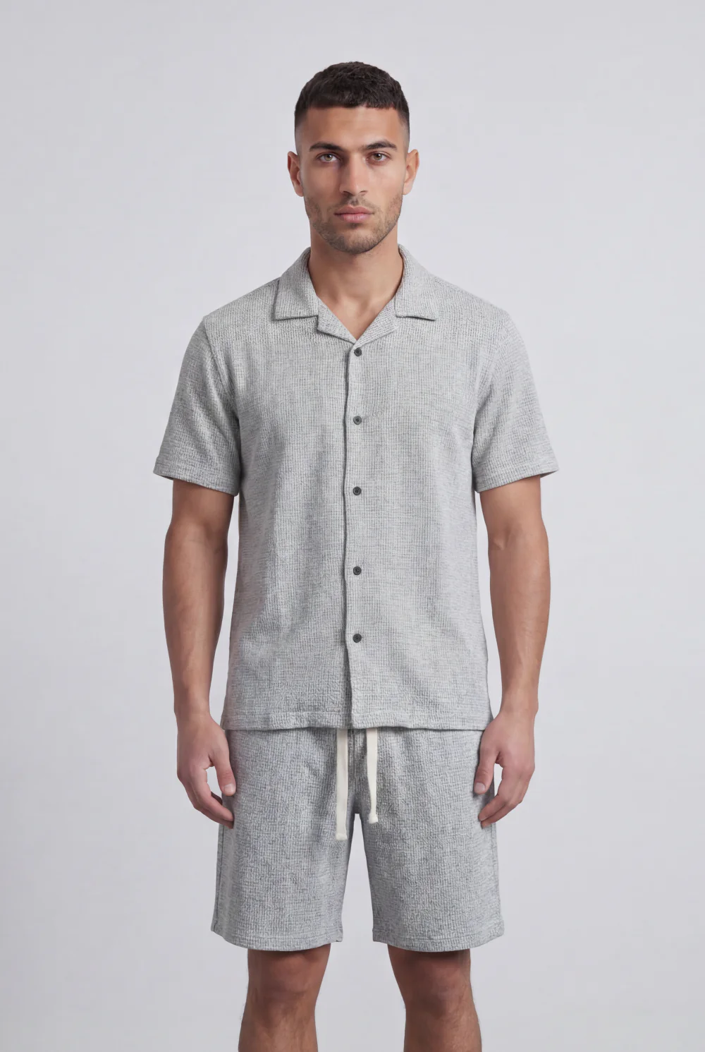 Men’s Tomato Store Airy Knit Resort Co-Ord Open Collar Textured Surface Button Front Regular Fit Outfit - Image 3
