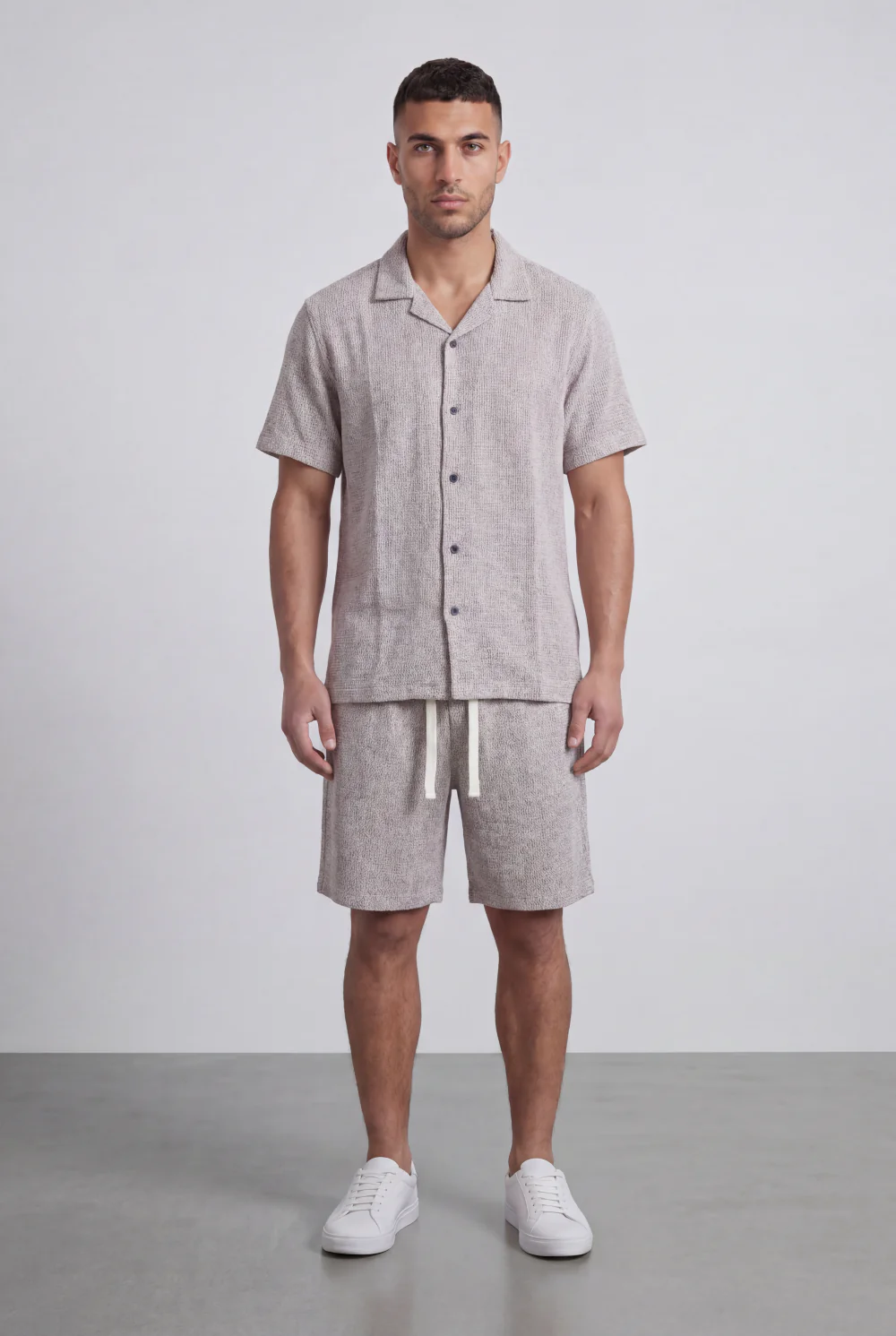 Men’s Tomato Store Airy Knit Resort Co-Ord Open Collar Textured Surface Button Front Regular Fit Outfit - Image 5