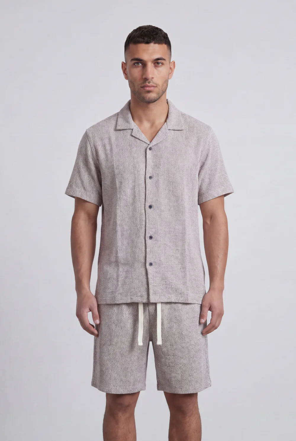 Men’s Tomato Store Airy Knit Resort Co-Ord Open Collar Textured Surface Button Front Regular Fit Outfit - Image 7