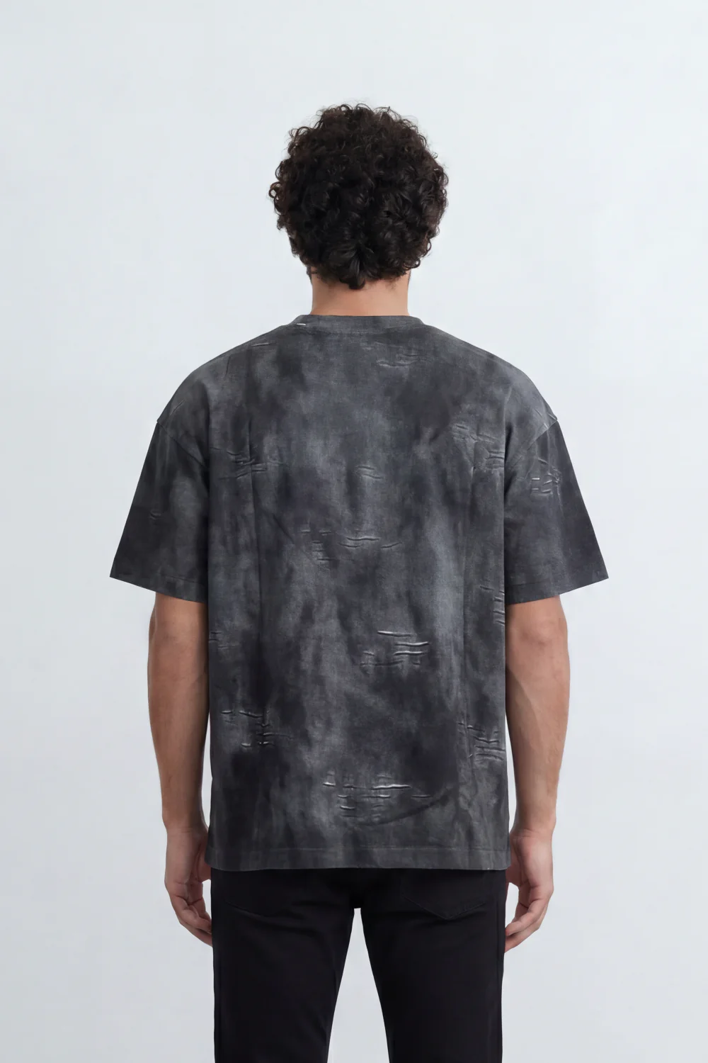 Men’s Tomato Store Balance Fade T-Shirt Relaxed Fit Cloudy Acid Wash Surface Tonal Chest Typography Print Scattered Scratch Distress - Image 2