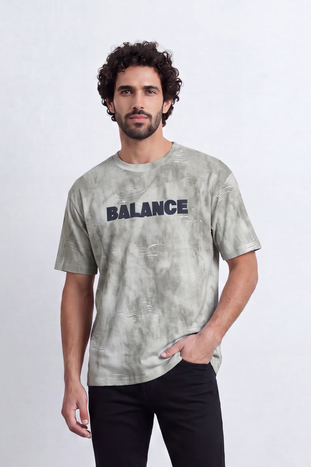 Men’s Tomato Store Balance Fade T-Shirt Relaxed Fit Cloudy Acid Wash Surface Tonal Chest Typography Print Scattered Scratch Distress - Image 5