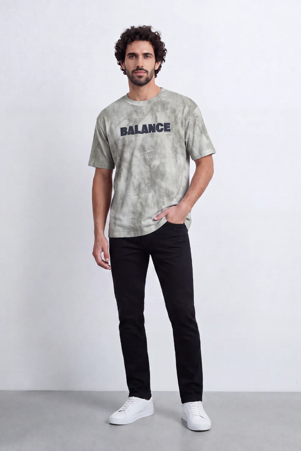 Men’s Tomato Store Balance Fade T-Shirt Relaxed Fit Cloudy Acid Wash Surface Tonal Chest Typography Print Scattered Scratch Distress - Image 7