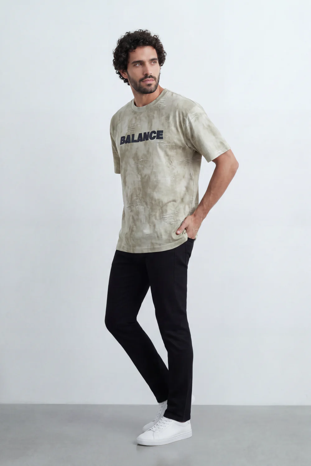 Men’s Tomato Store Balance Fade T-Shirt Relaxed Fit Cloudy Acid Wash Surface Tonal Chest Typography Print Scattered Scratch Distress - Image 8