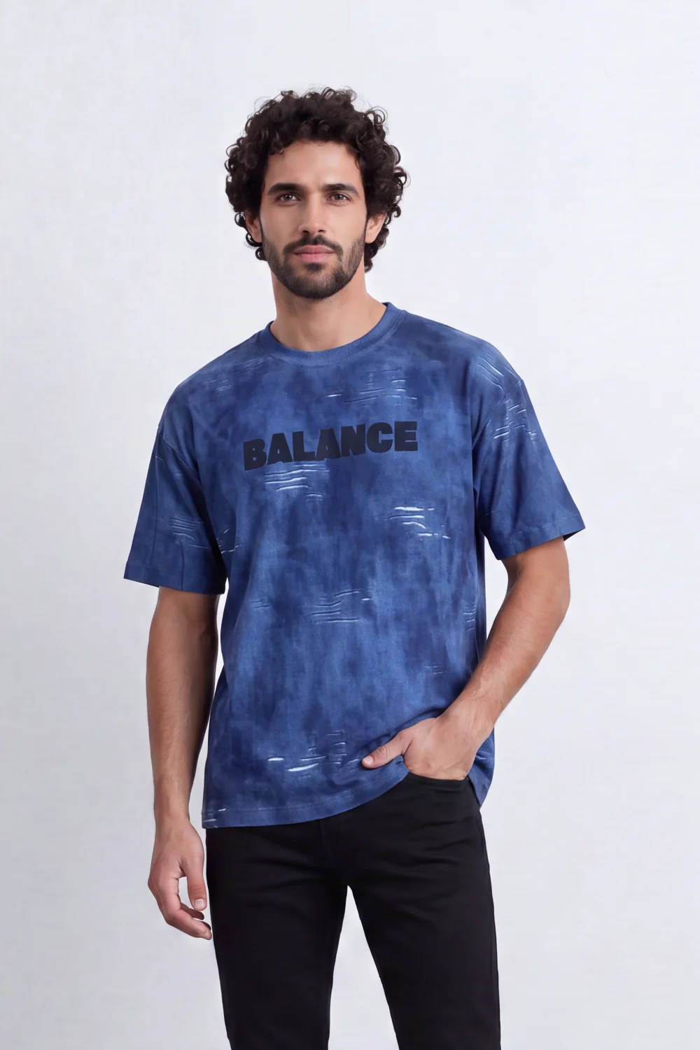 Men’s Tomato Store Balance Fade T-Shirt Relaxed Fit Cloudy Acid Wash Surface Tonal Chest Typography Print Scattered Scratch Distress - Image 9