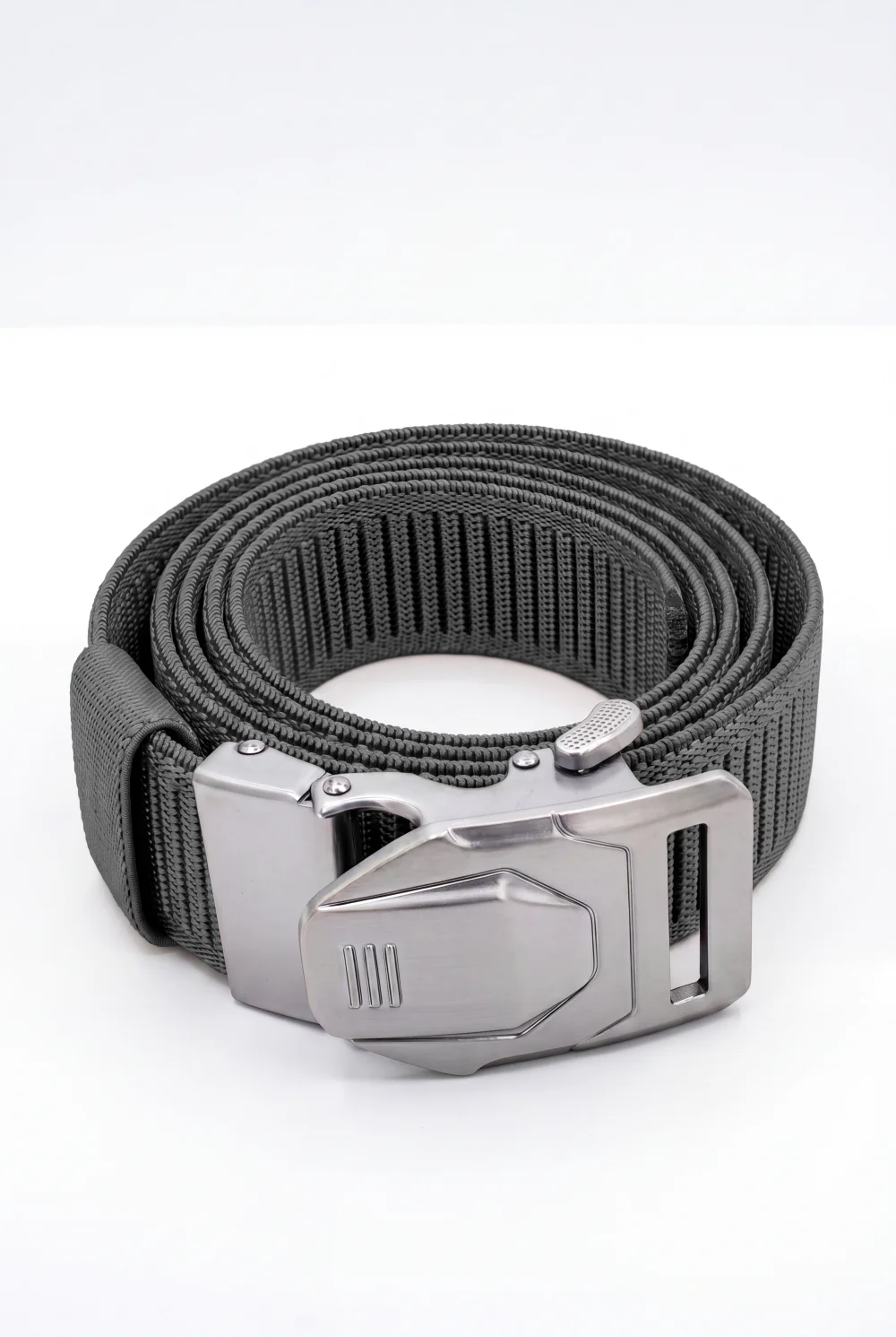 Men’s Tomato Store Blade Clip Web Belt With Ribbed Basket Weave Pattern Raised Inner Grip Texture Metallic Quick Release Buckle