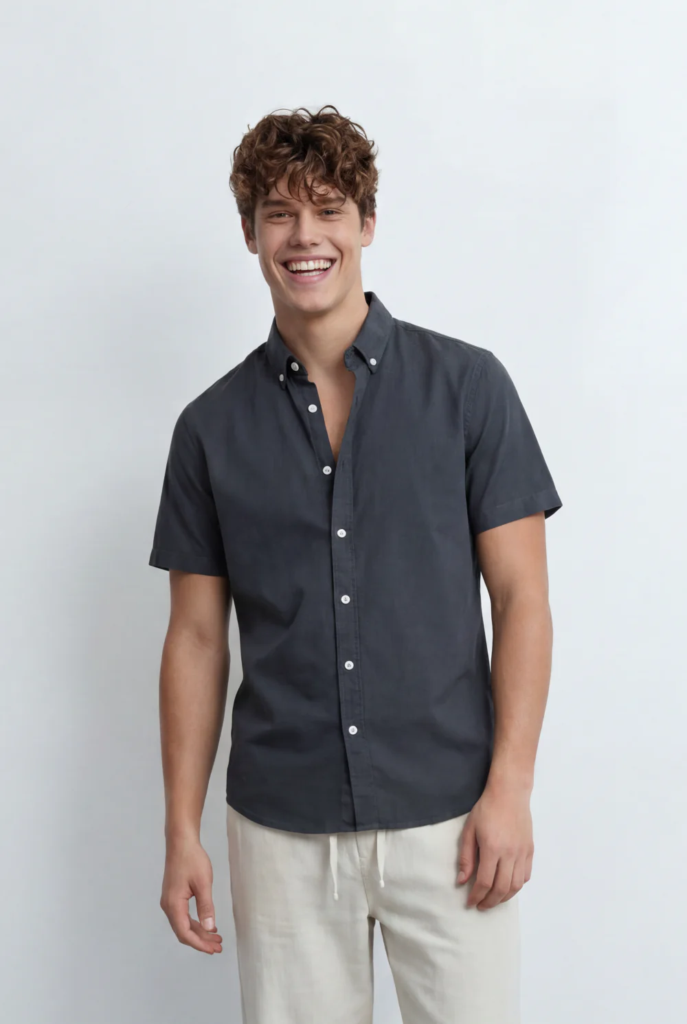 Men’s Tomato Store Button Down Shirt Classic Collar Design Short Sleeves Tailored Regular Fit