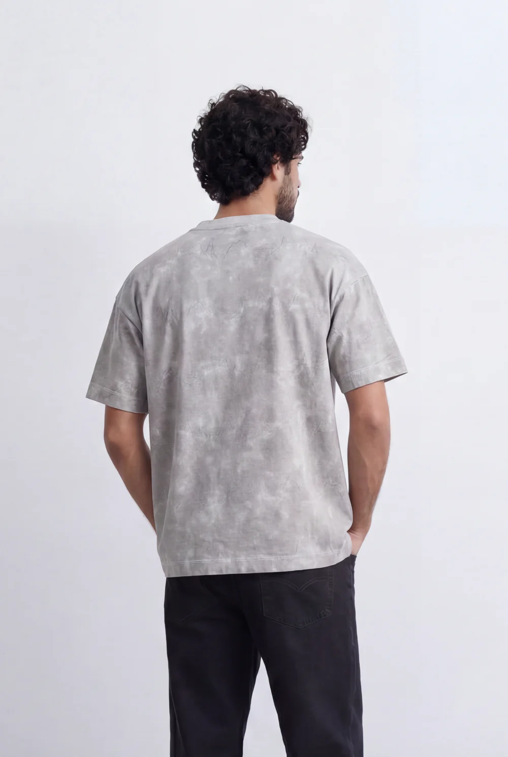 Men’s Tomato Store Cloud Wash T-Shirt Tonal Fade Effect Surface Subtle Geometric Sketch Detail - Image 2