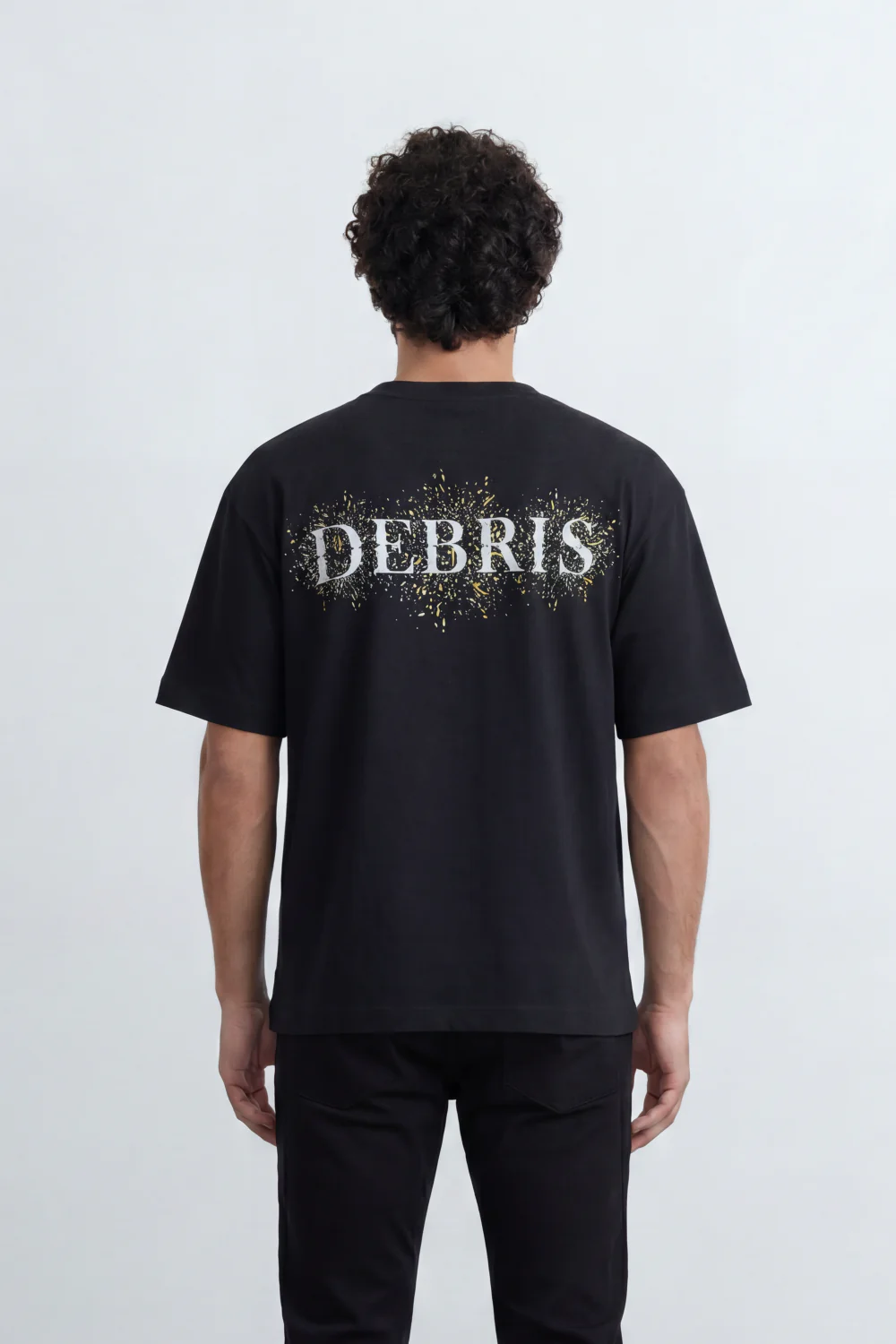 Men’s Tomato Store Debris Splash Back Print T-Shirt Texture Solid Dyed Surface Front Minimal Finish Large Back Typography Relaxed Fit - Image 2