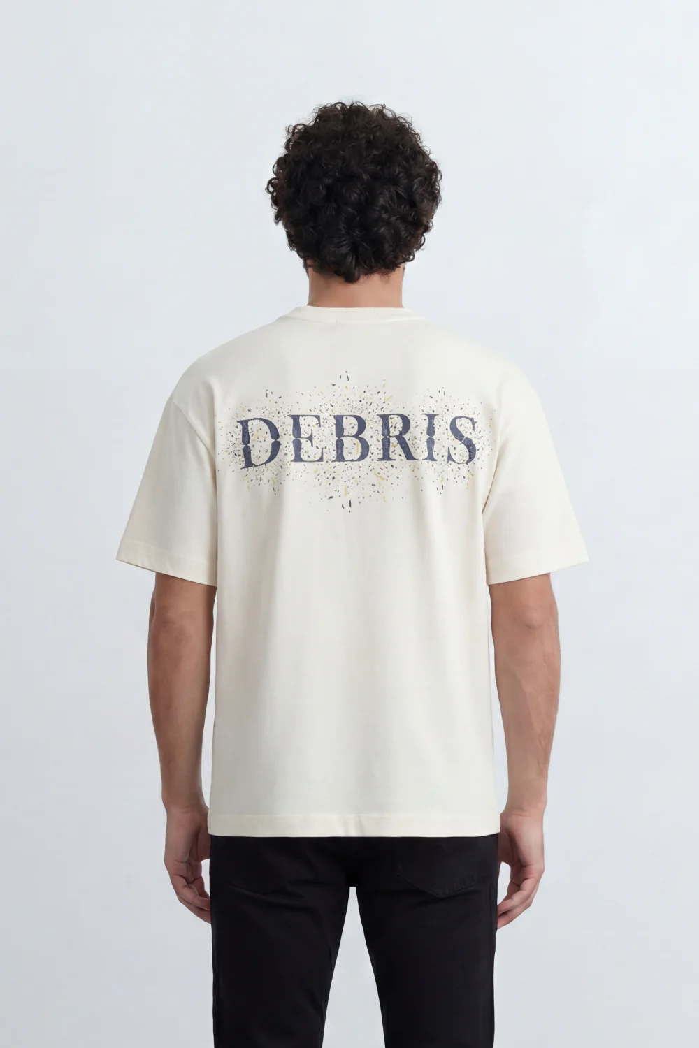 Men’s Tomato Store Debris Splash Back Print T-Shirt Texture Solid Dyed Surface Front Minimal Finish Large Back Typography Relaxed Fit - Image 6