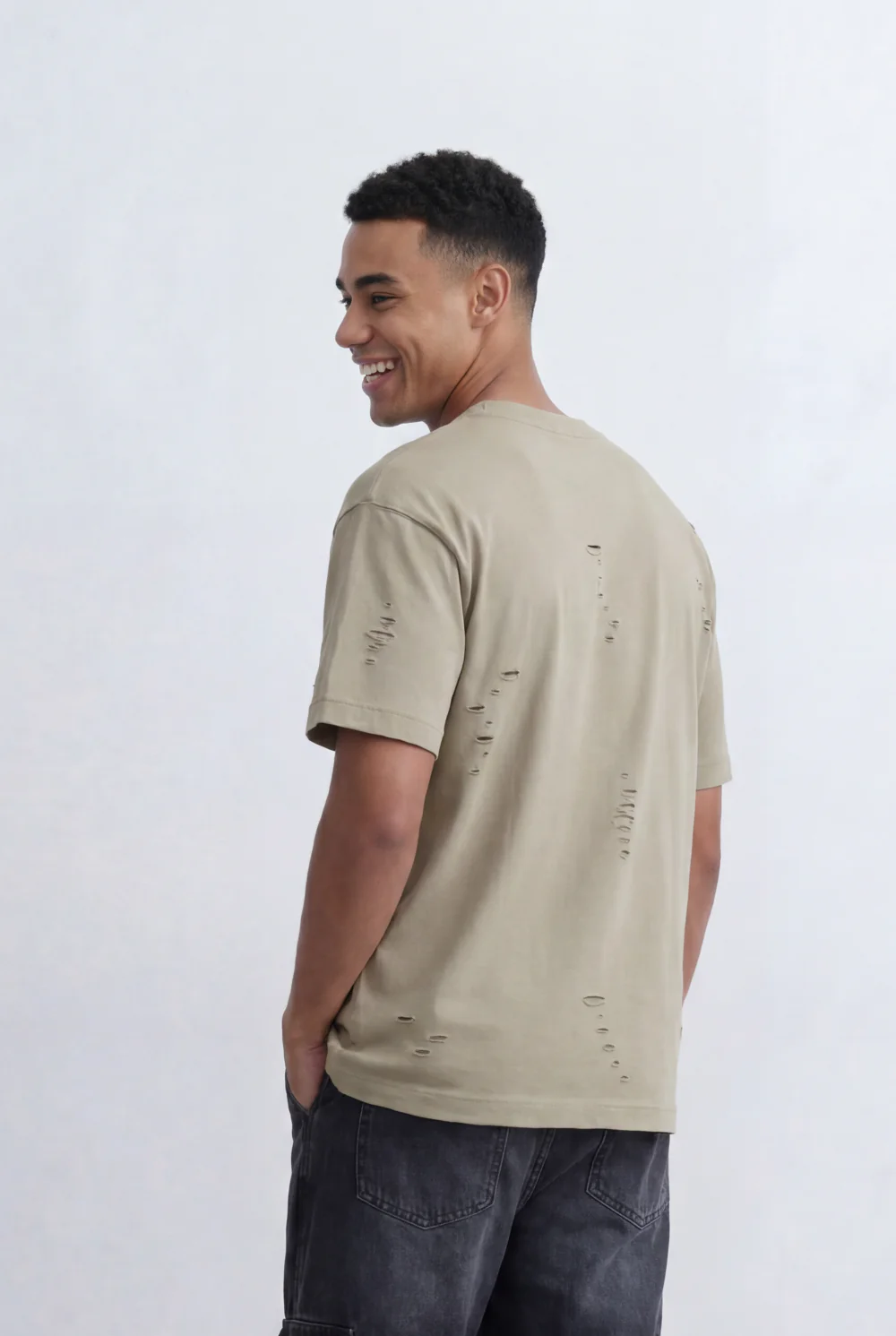 Men’s Tomato Store Distressed T-Shirt Subtle Ripped Details Relaxed Fit - Image 10