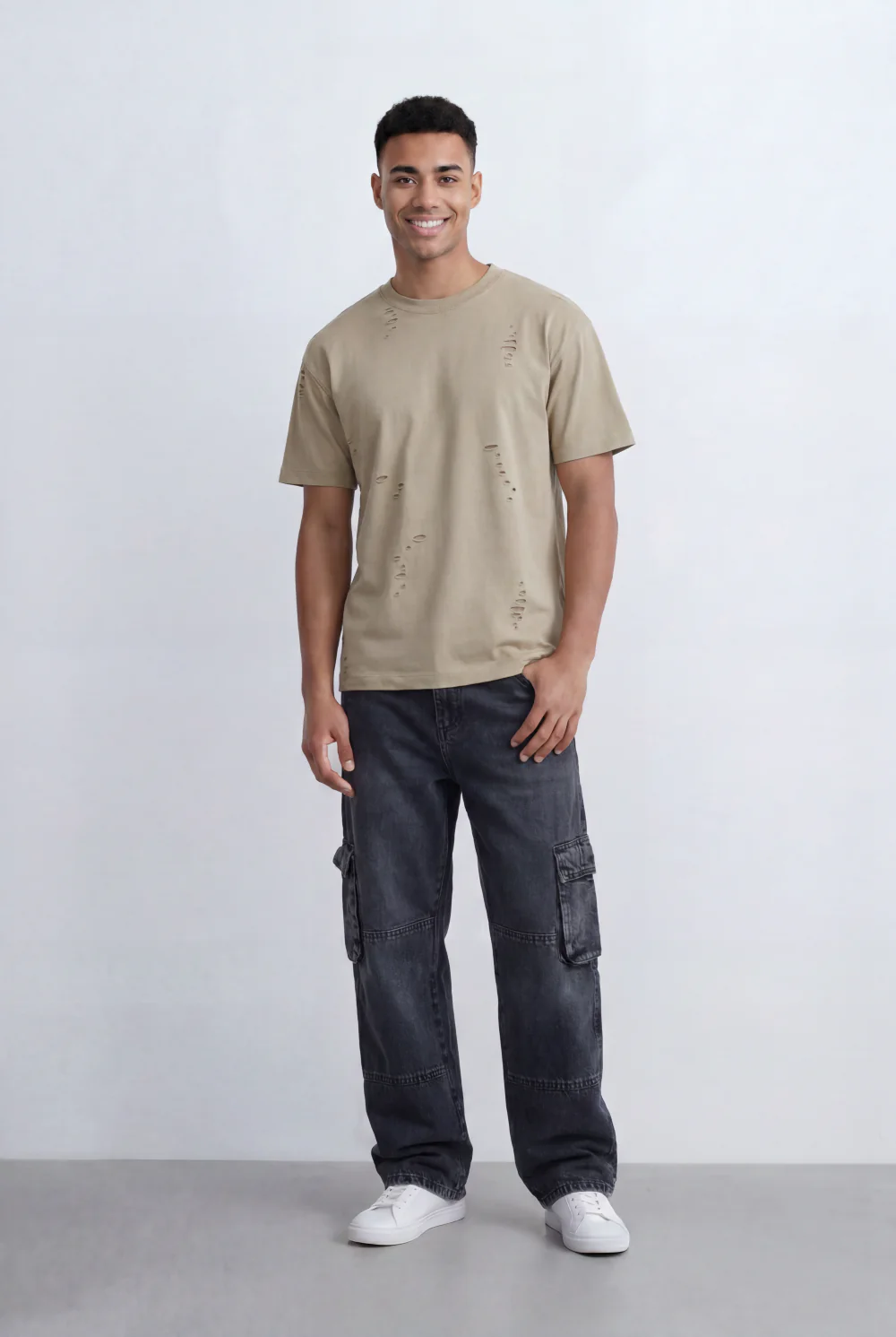 Men’s Tomato Store Distressed T-Shirt Subtle Ripped Details Relaxed Fit - Image 12