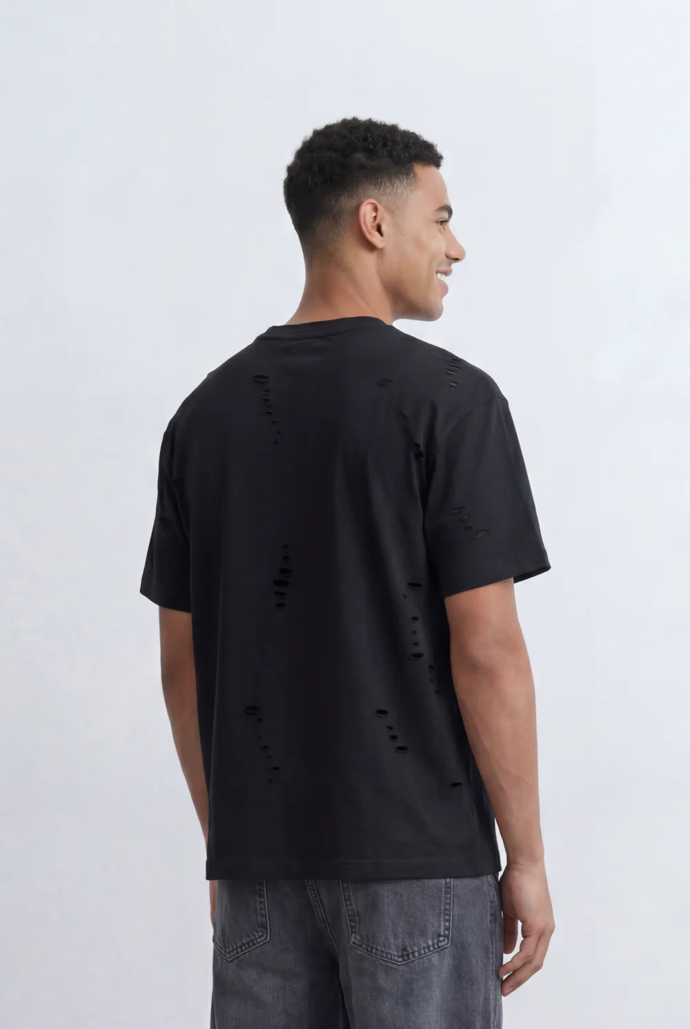 Men’s Tomato Store Distressed T-Shirt Subtle Ripped Details Relaxed Fit - Image 2