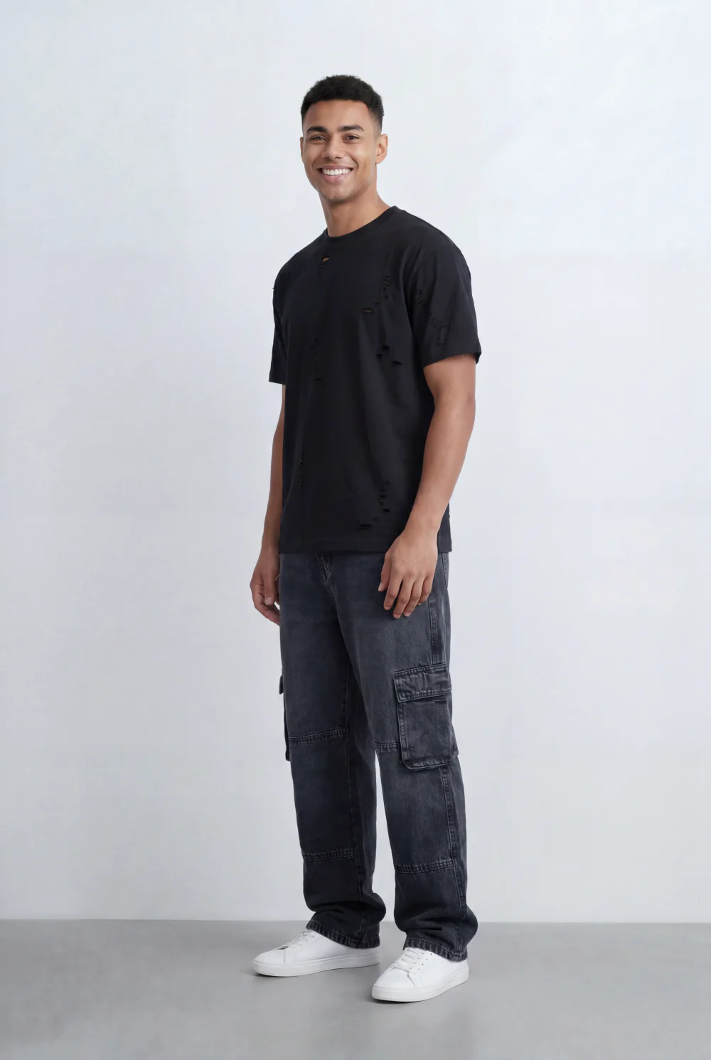 Men’s Tomato Store Distressed T-Shirt Subtle Ripped Details Relaxed Fit - Image 4