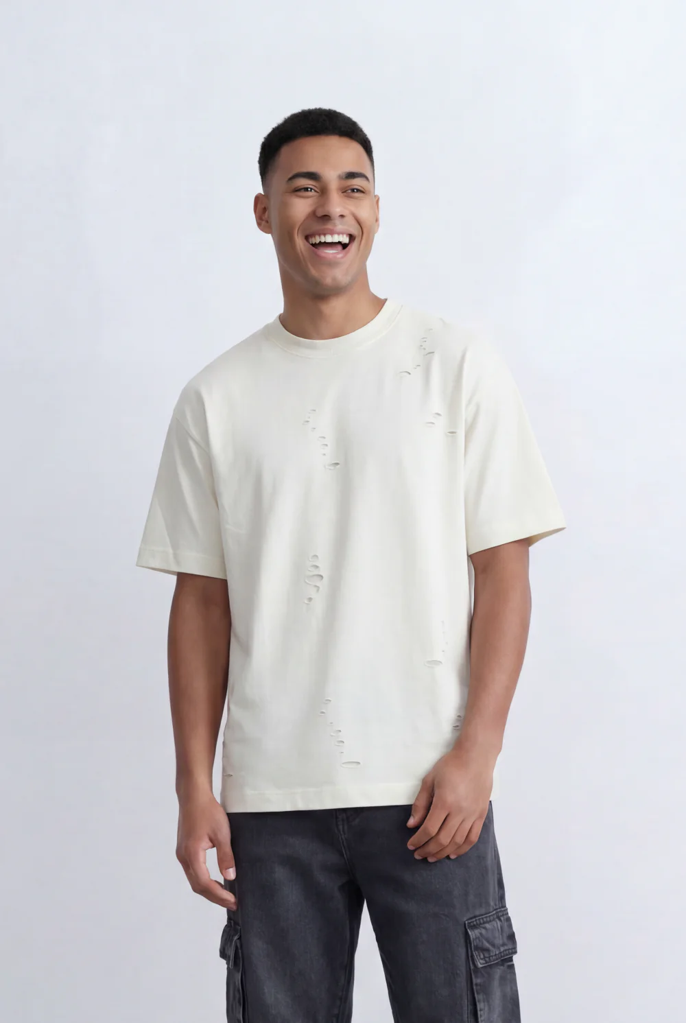 Men’s Tomato Store Distressed T-Shirt Subtle Ripped Details Relaxed Fit - Image 5
