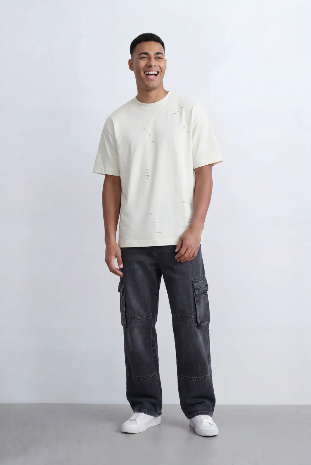 Men’s Tomato Store Distressed T-Shirt Subtle Ripped Details Relaxed Fit - Image 7