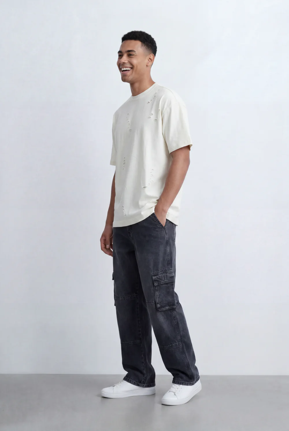 Men’s Tomato Store Distressed T-Shirt Subtle Ripped Details Relaxed Fit - Image 8