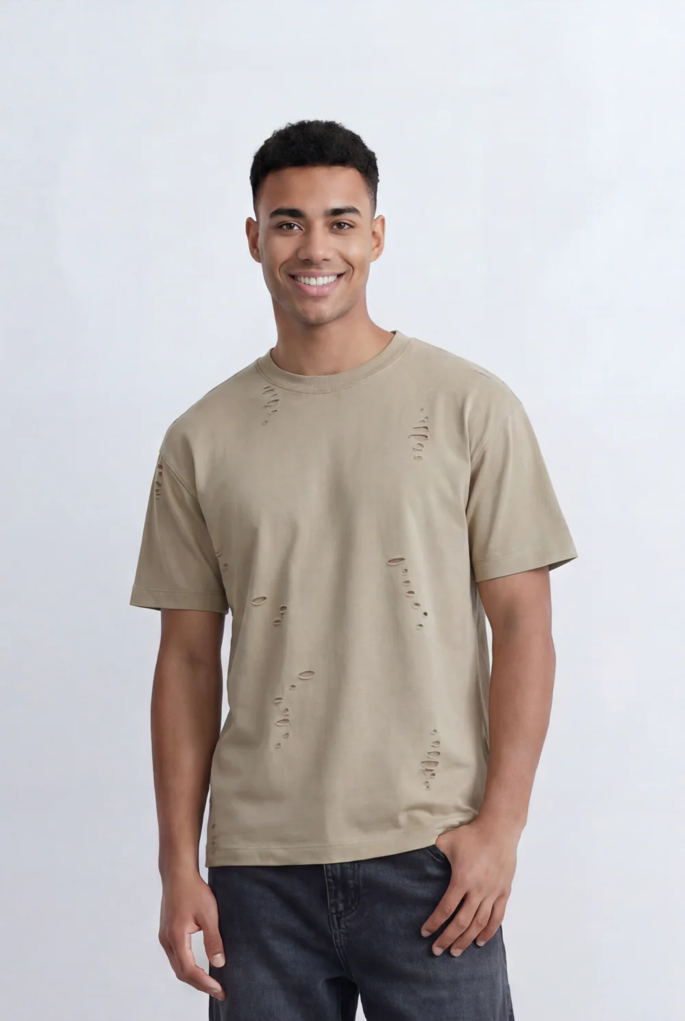 Men’s Tomato Store Distressed T-Shirt Subtle Ripped Details Relaxed Fit - Image 9