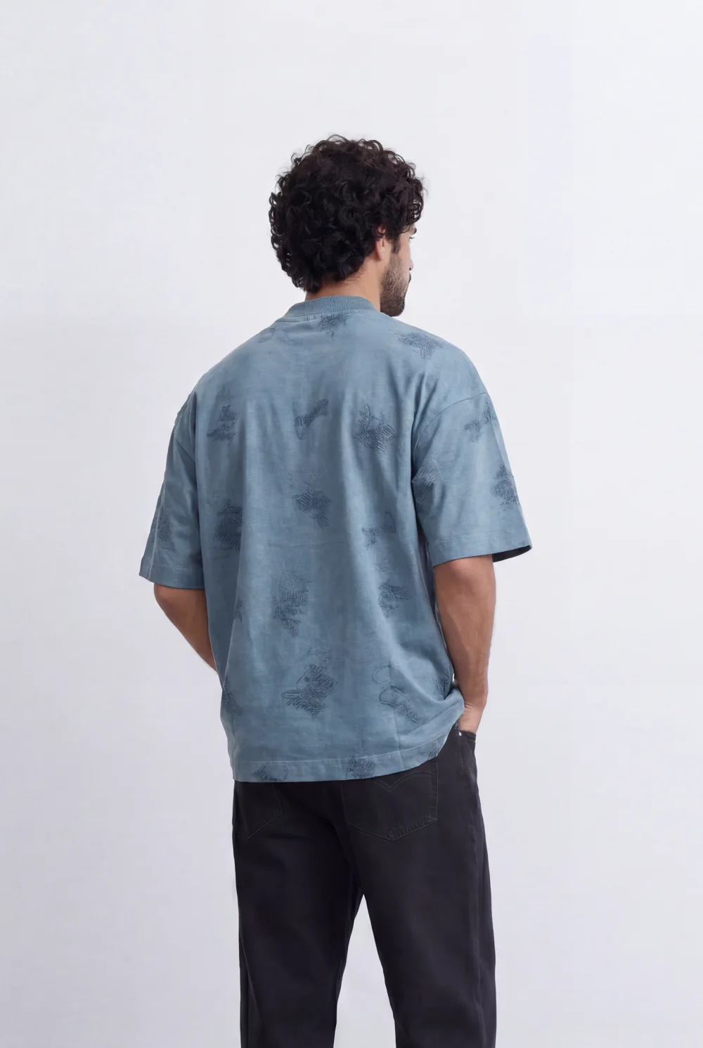 Men’s Tomato Store Embroidered Sketch T-Shirt Tonal Hand Drawn Artwork Detail Relaxed Fit - Image 6