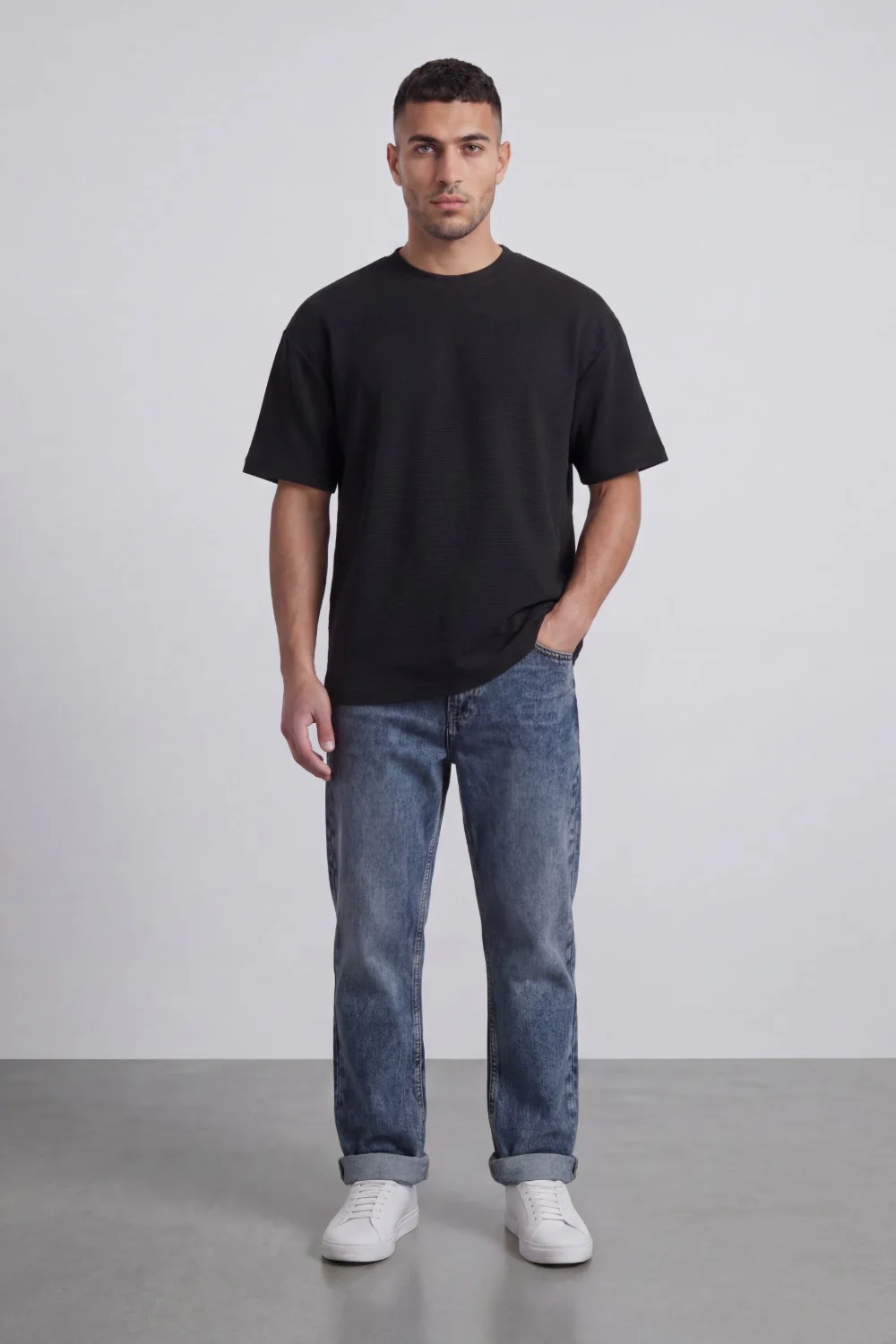 Men’s Tomato Store Fine Rib Texture T-Shirt Shaped Crew Neck Drop Shoulder Oversized Fit - Image 3