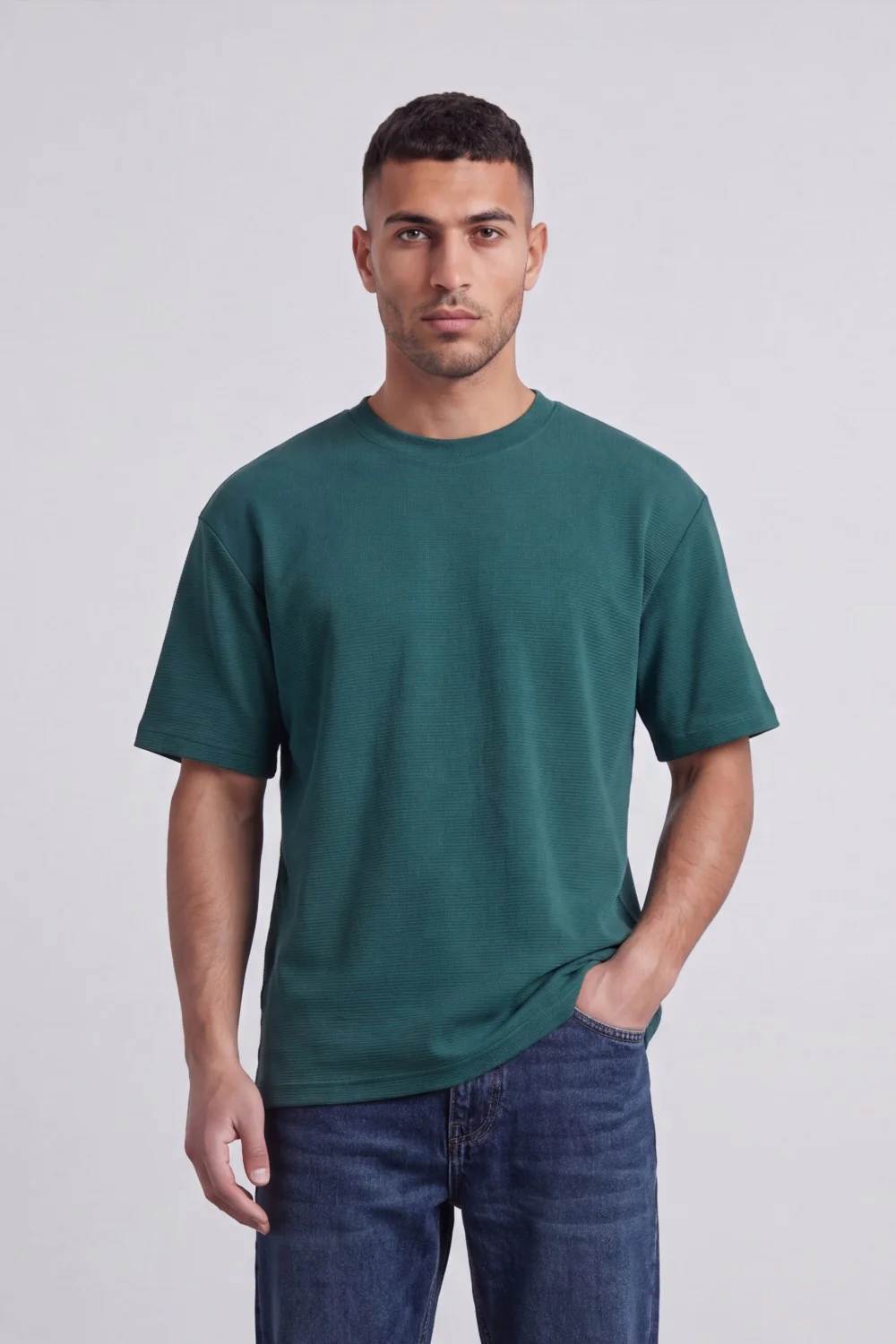 Men’s Tomato Store Fine Rib Texture T-Shirt Shaped Crew Neck Drop Shoulder Oversized Fit - Image 5