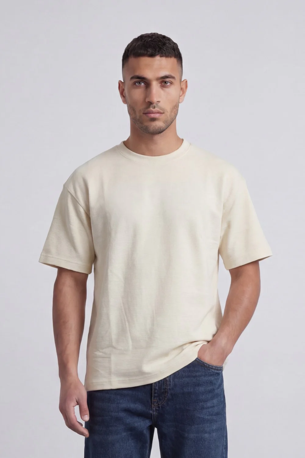 Men’s Tomato Store Fine Rib Texture T-Shirt Shaped Crew Neck Drop Shoulder Oversized Fit - Image 9