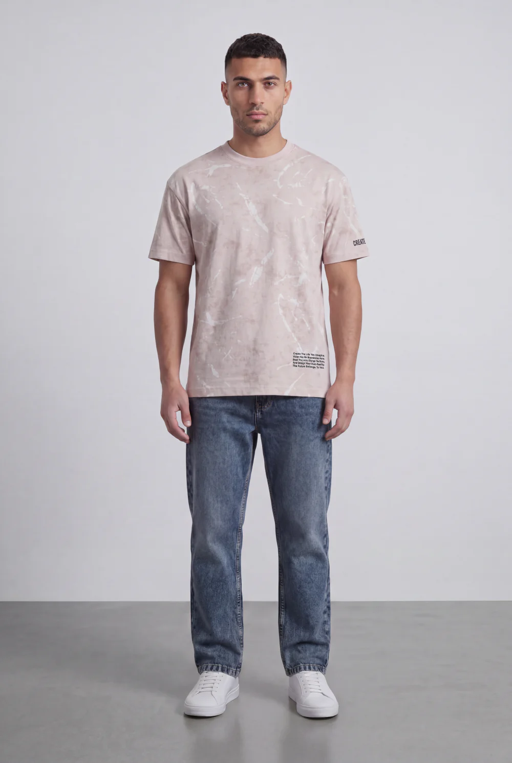 Men’s Tomato Store Graphic T-Shirt Abstract Marble Wash Minimal Typography Details Relaxed Fit - Image 3