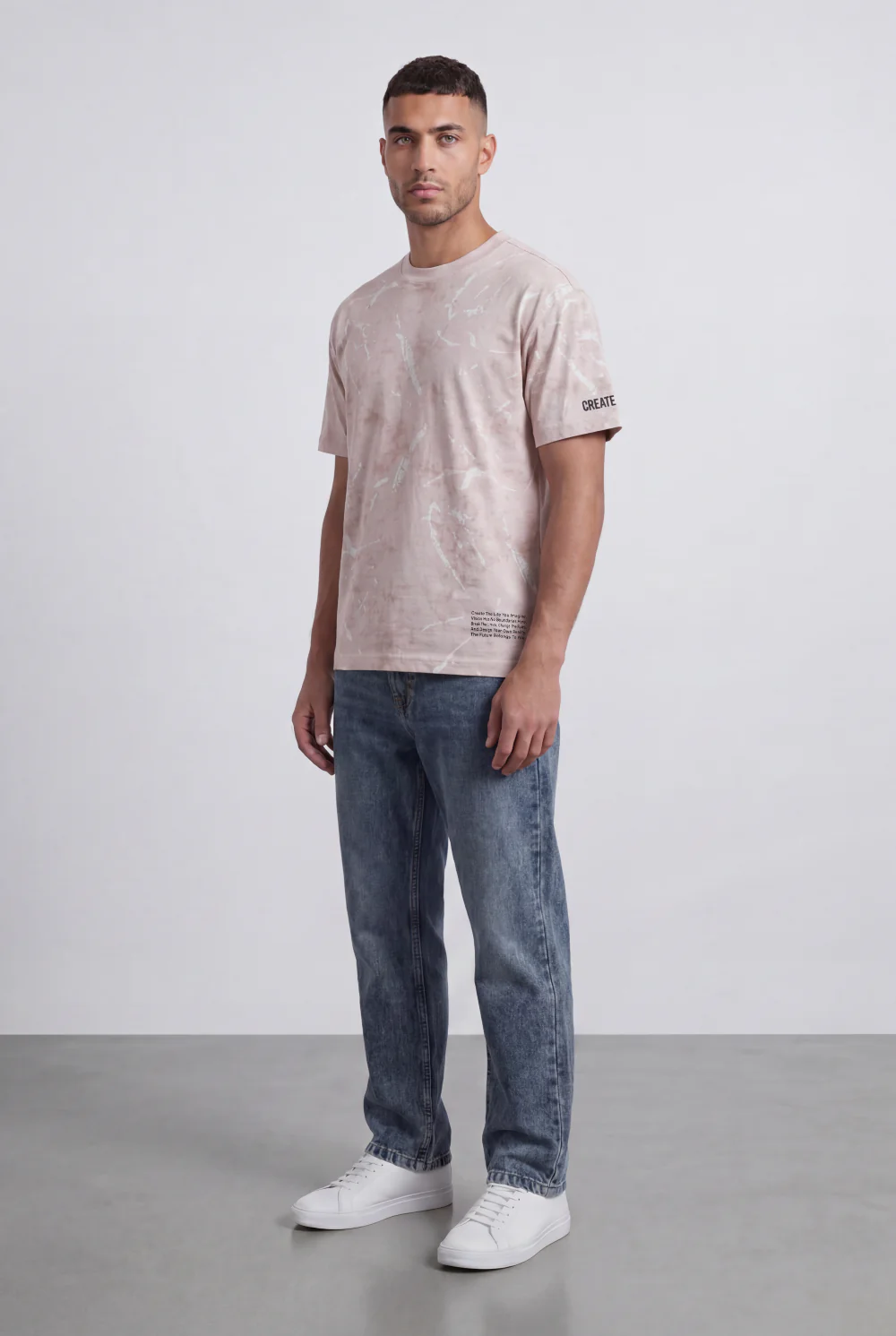 Men’s Tomato Store Graphic T-Shirt Abstract Marble Wash Minimal Typography Details Relaxed Fit - Image 4
