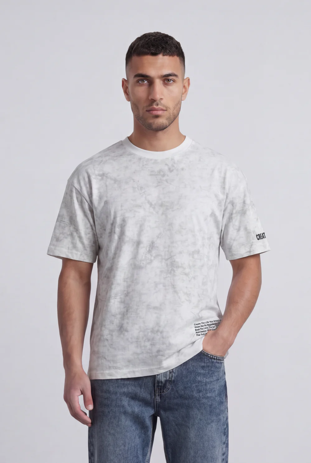 Men’s Tomato Store Graphic T-Shirt Abstract Marble Wash Minimal Typography Details Relaxed Fit - Image 5
