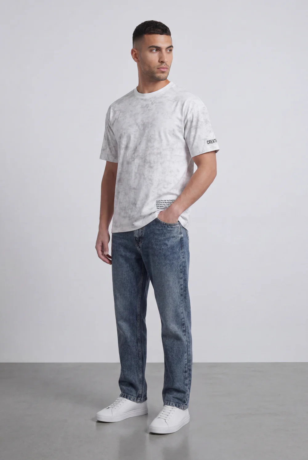 Men’s Tomato Store Graphic T-Shirt Abstract Marble Wash Minimal Typography Details Relaxed Fit - Image 7