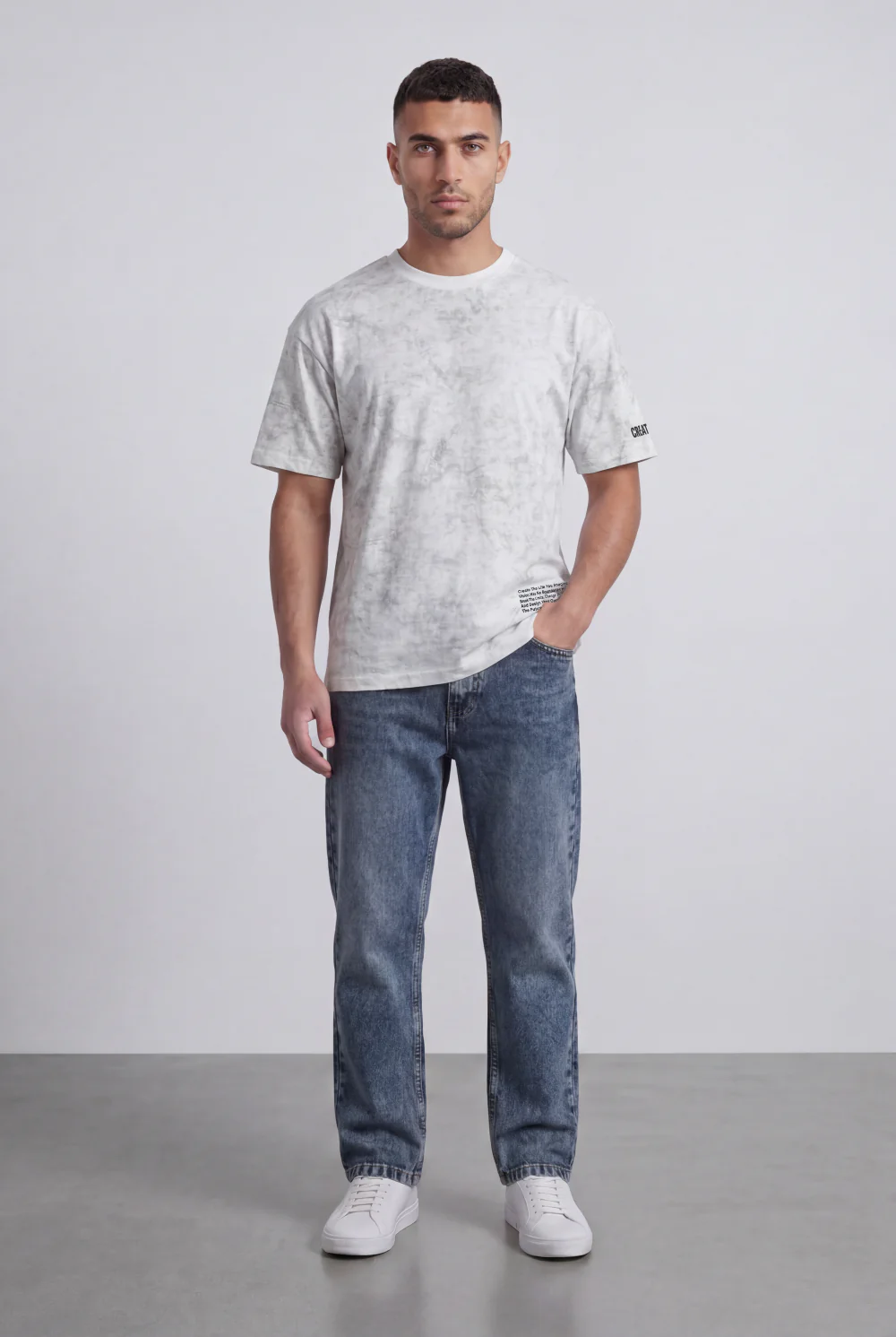 Men’s Tomato Store Graphic T-Shirt Abstract Marble Wash Minimal Typography Details Relaxed Fit - Image 8
