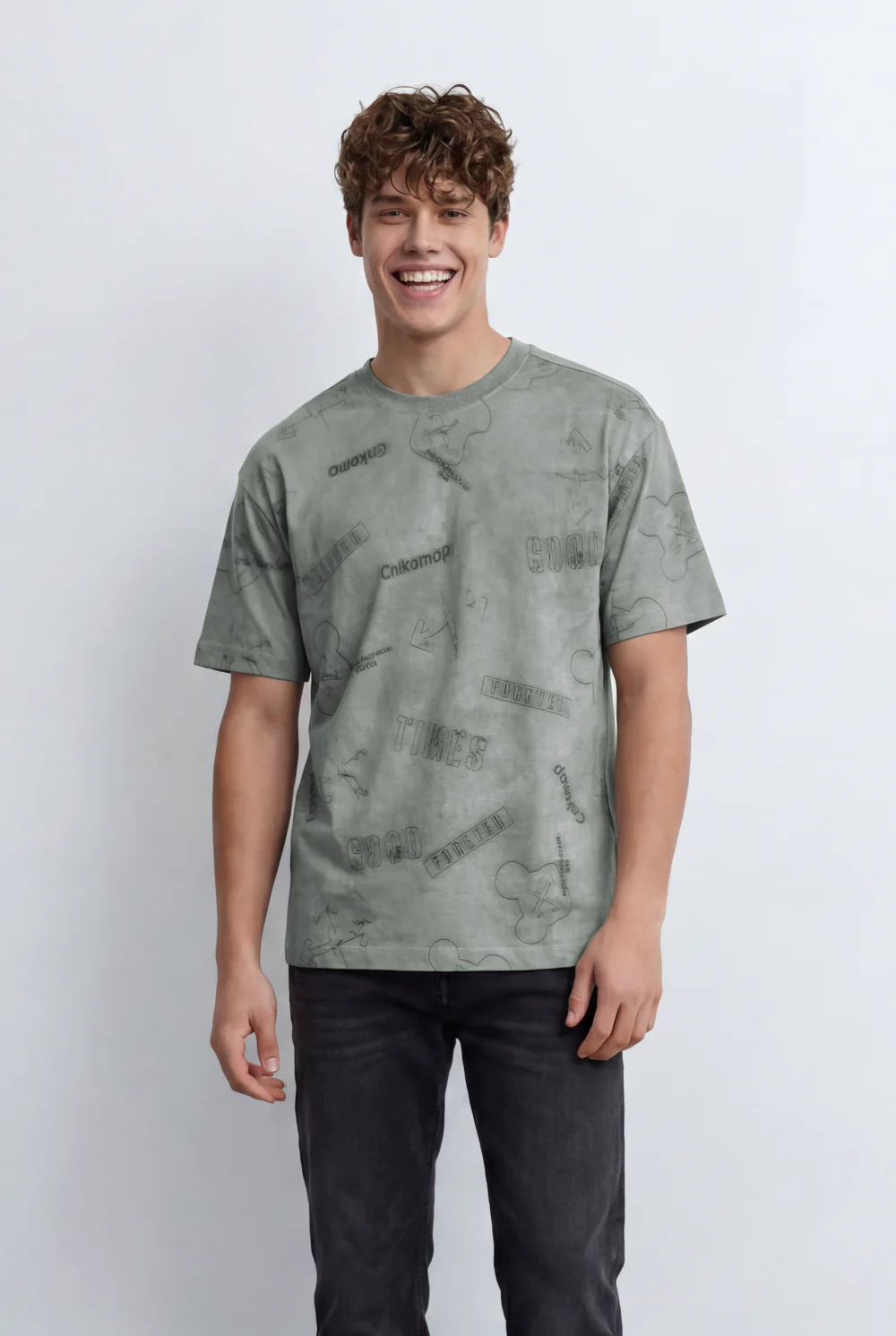 Men’s Tomato Store Graphic T-Shirt Tonal All Over Print Cloud Wash Finish Relaxed Fit - Image 5