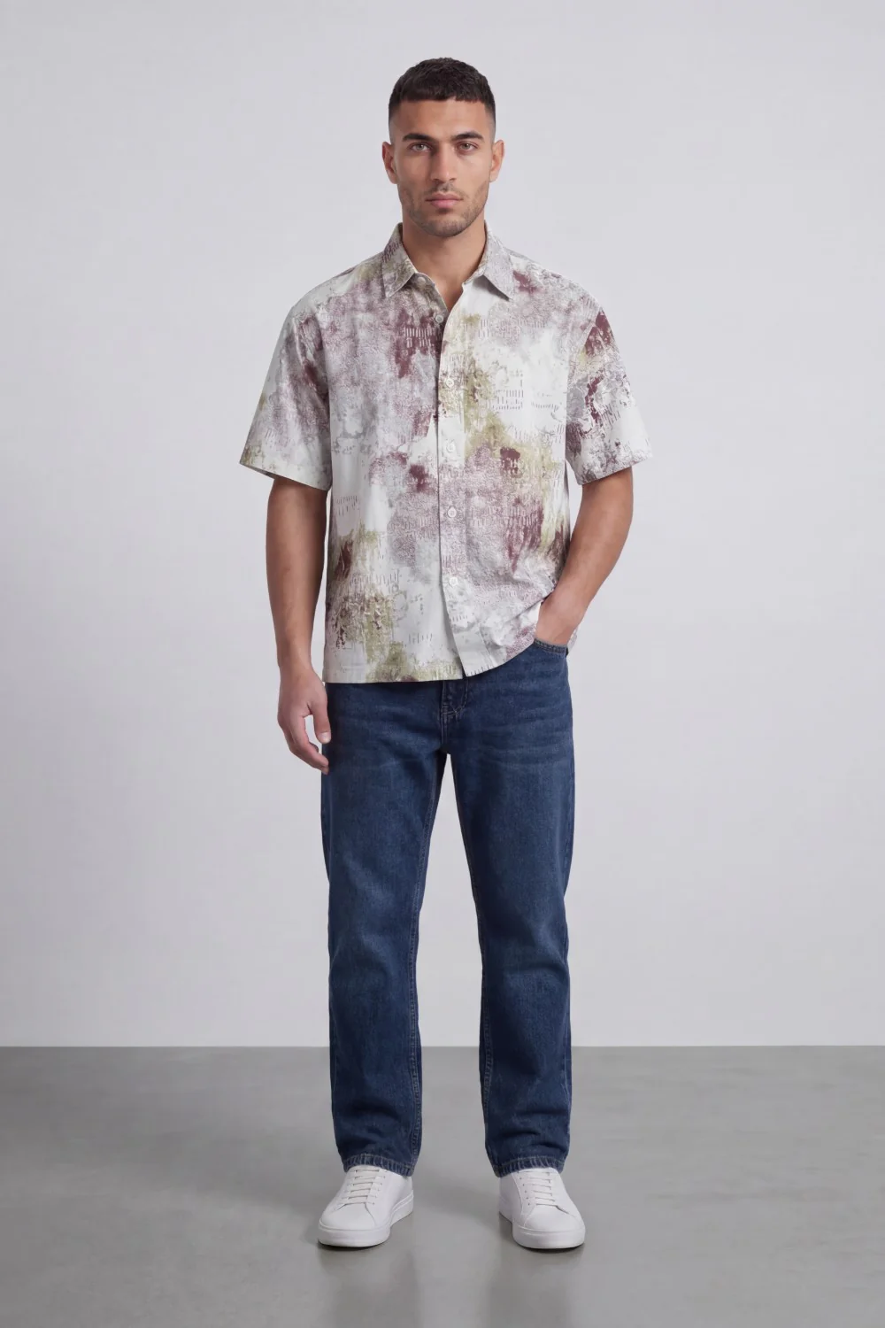 Men’s Tomato Store Grunge Canvas Bowling Shirt Boxy Cut Allover Distressed Artwork - Image 11