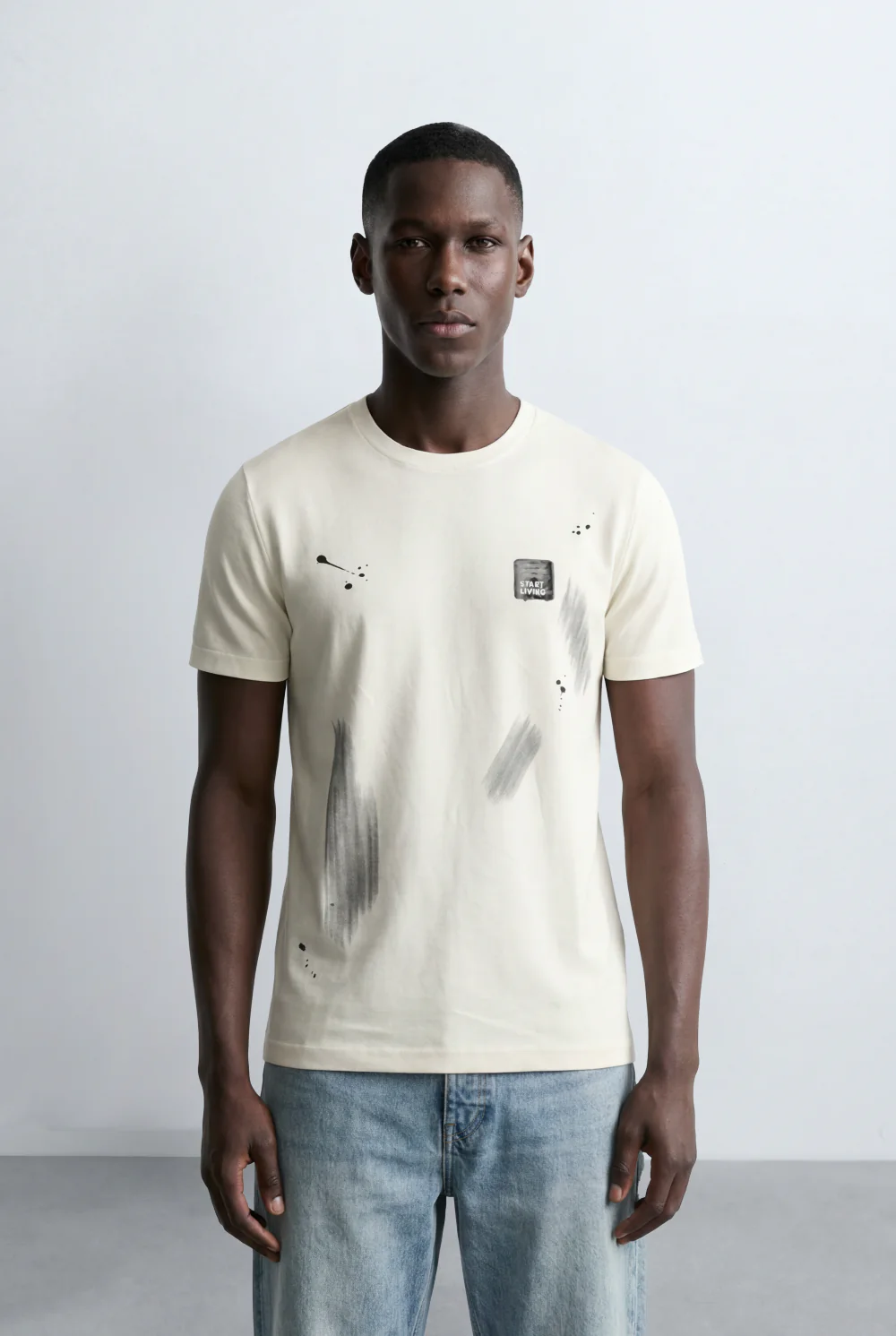 Men’s Tomato Store Ink Splatter Graphics Urban-Edged Bold Print Crew Neckline T-Shirt