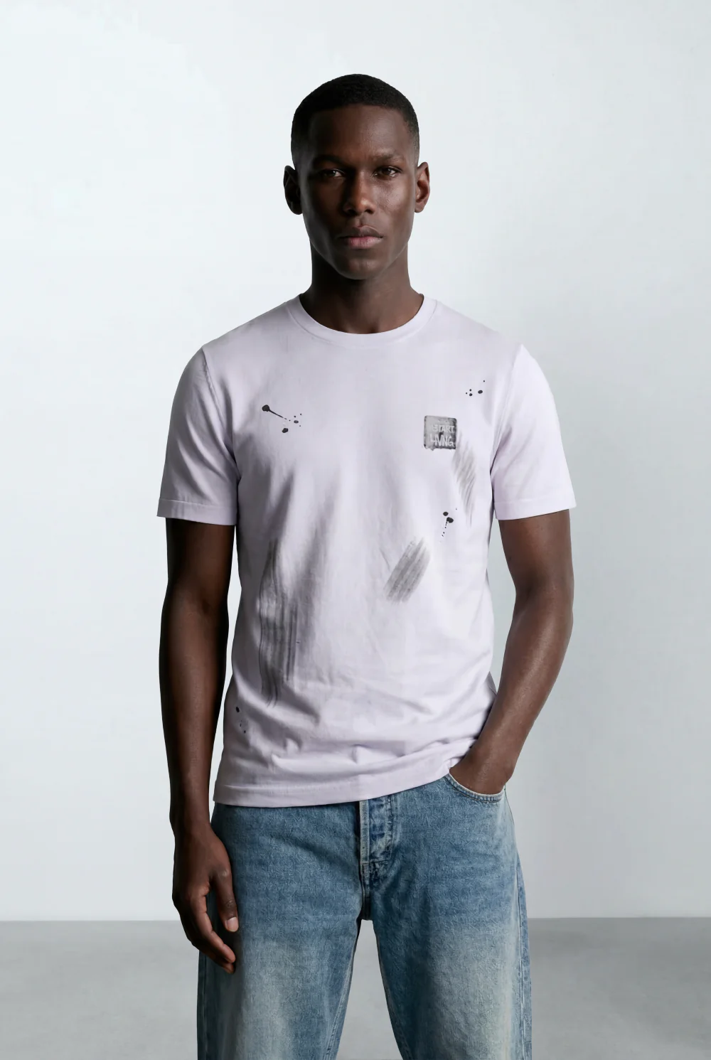 Men’s Tomato Store Ink Splatter Graphics Urban-Edged Bold Print Crew Neckline T-Shirt - Image 7