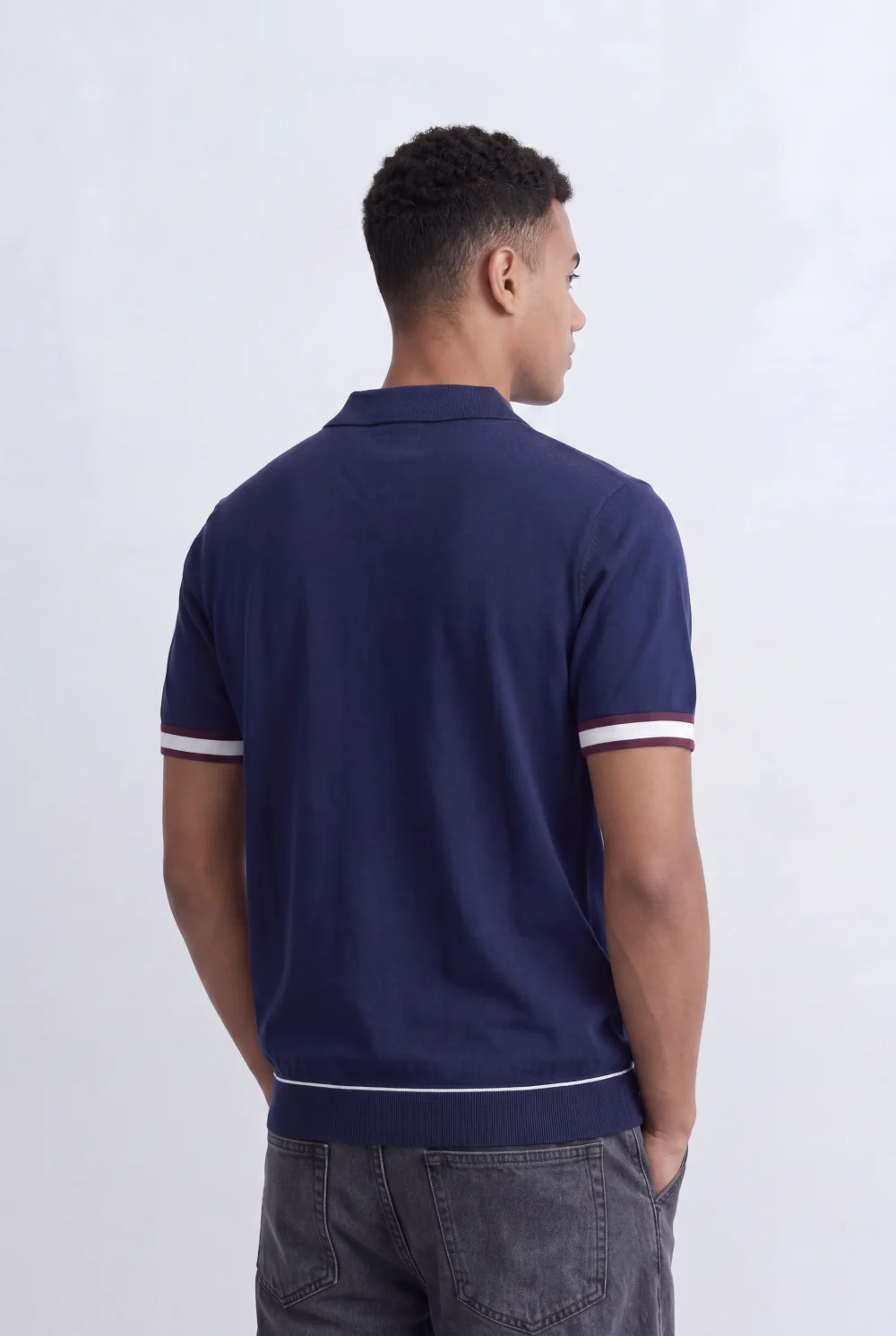 Men’s Tomato Store Knit Polo Contrast Stripe Sleeve Details Ribbed Hem Finish Slim Fit T-Shirt - Image 10